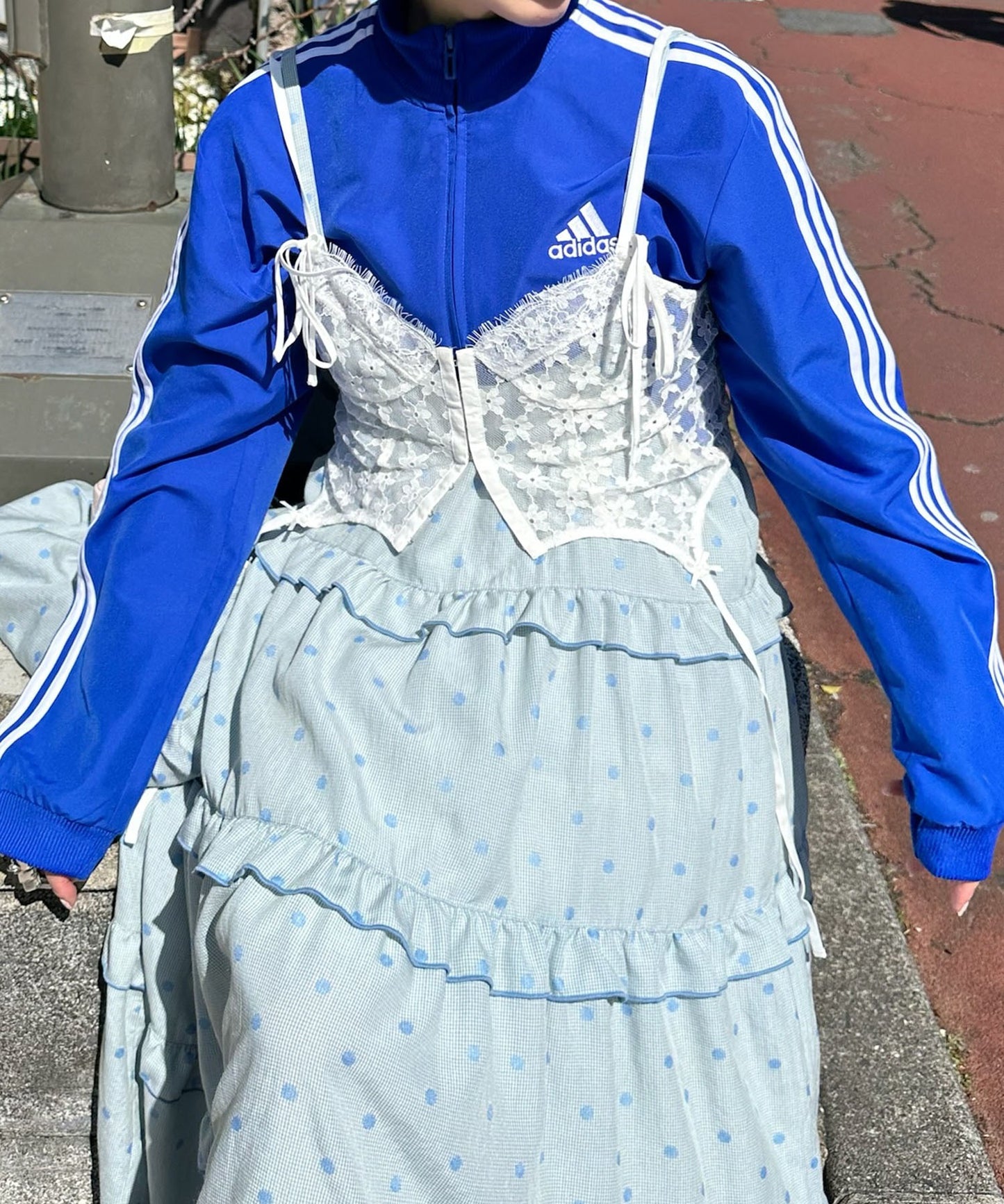 フリルティアードキャミワンピ【サックスブルー系】