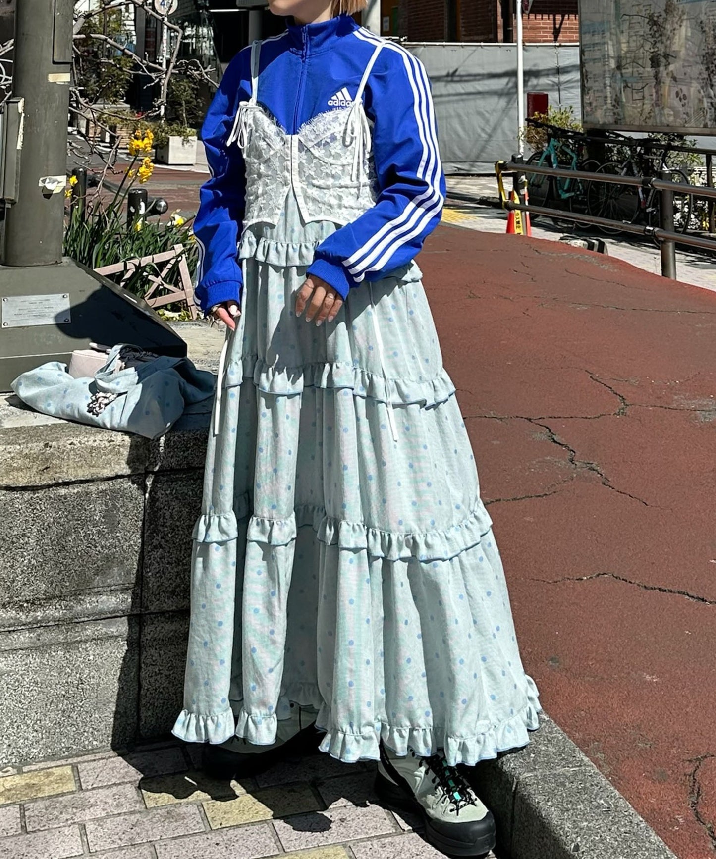 フリルティアードキャミワンピ【サックスブルー系】