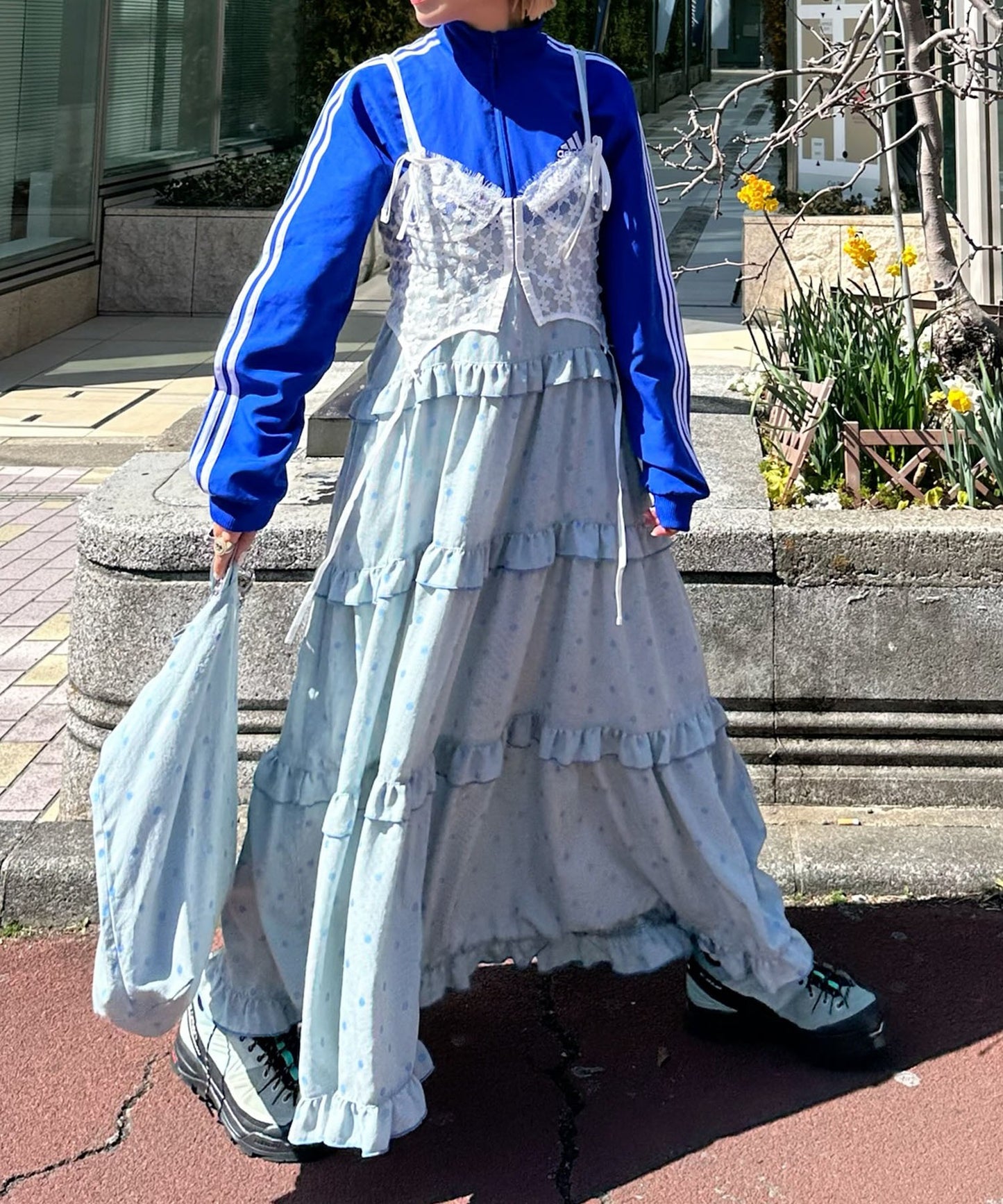 フリルティアードキャミワンピ【サックスブルー系】