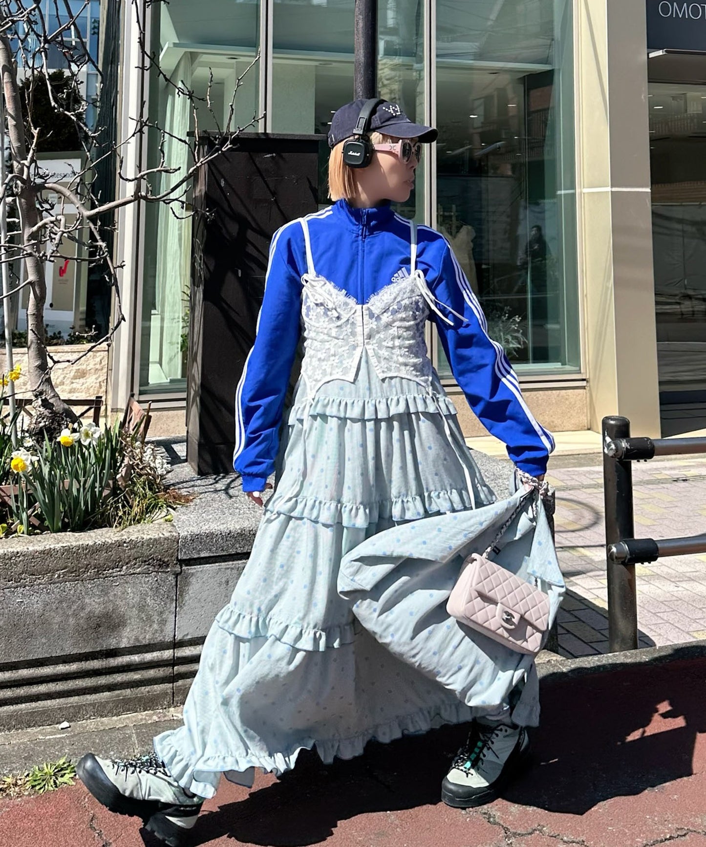 フリルティアードキャミワンピ【サックスブルー系】