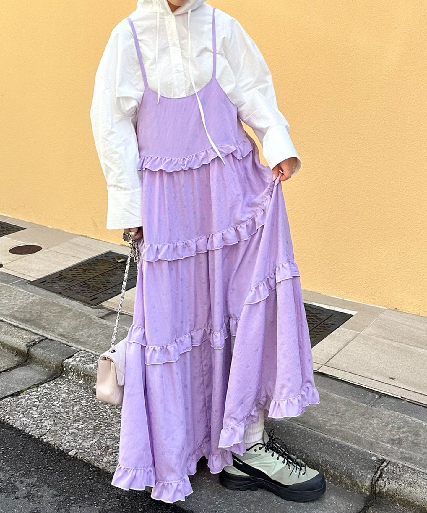 フリルティアードキャミワンピ【ピンク系】