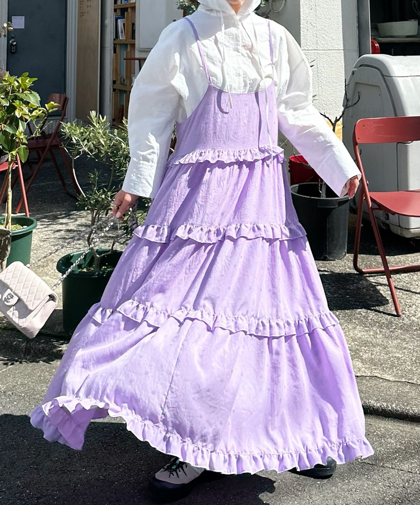 フリルティアードキャミワンピ【ピンク系】