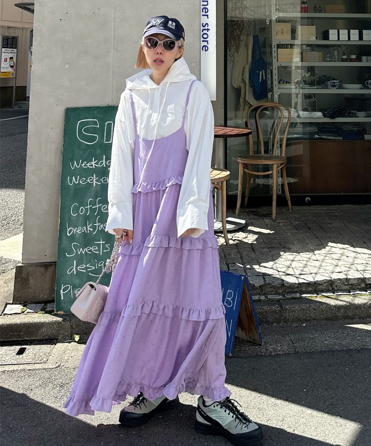 フリルティアードキャミワンピ【ピンク系】