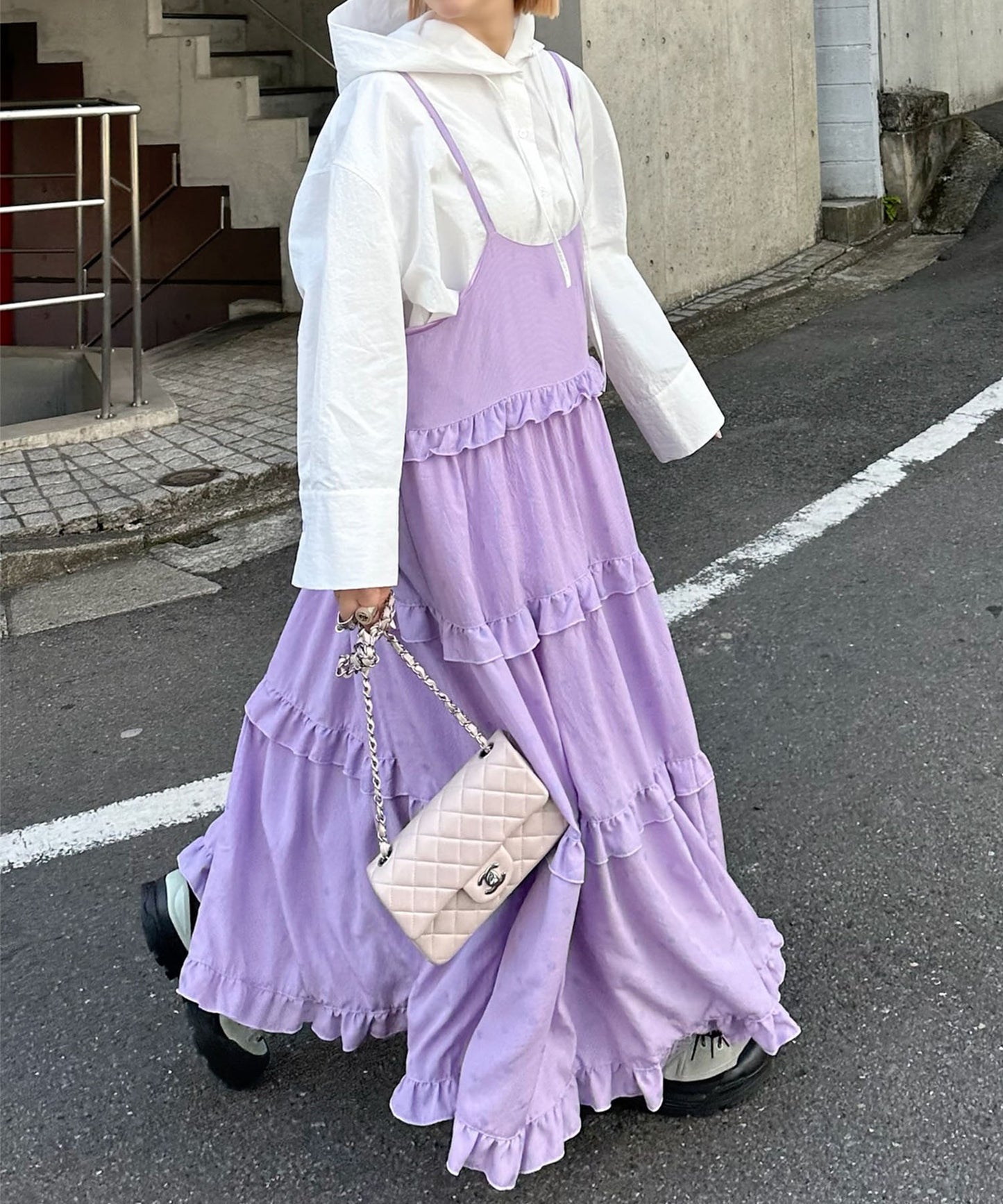 フリルティアードキャミワンピ【ピンク系】