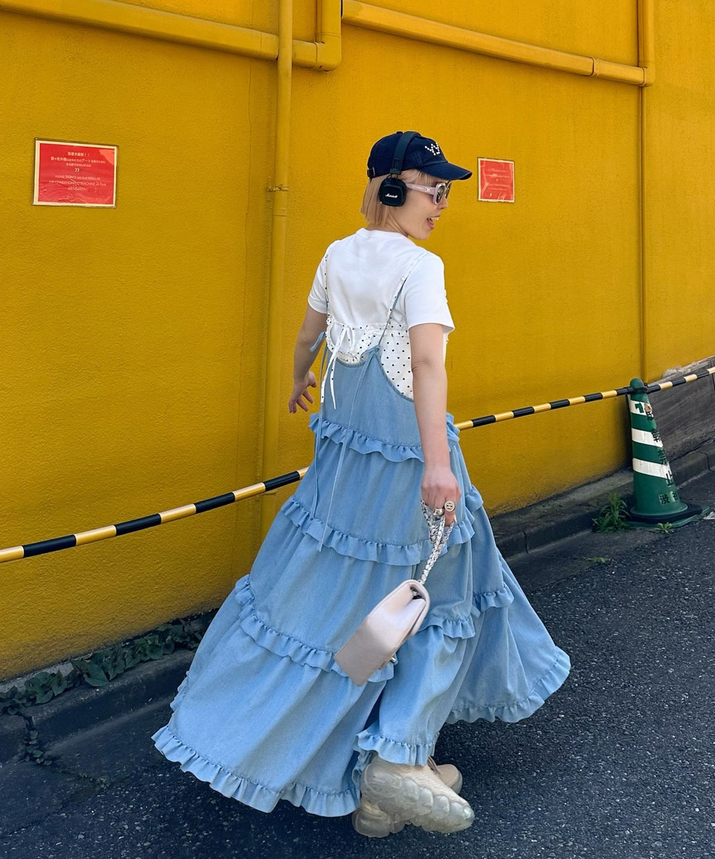 フリルティアードキャミワンピ【サックスブルー】