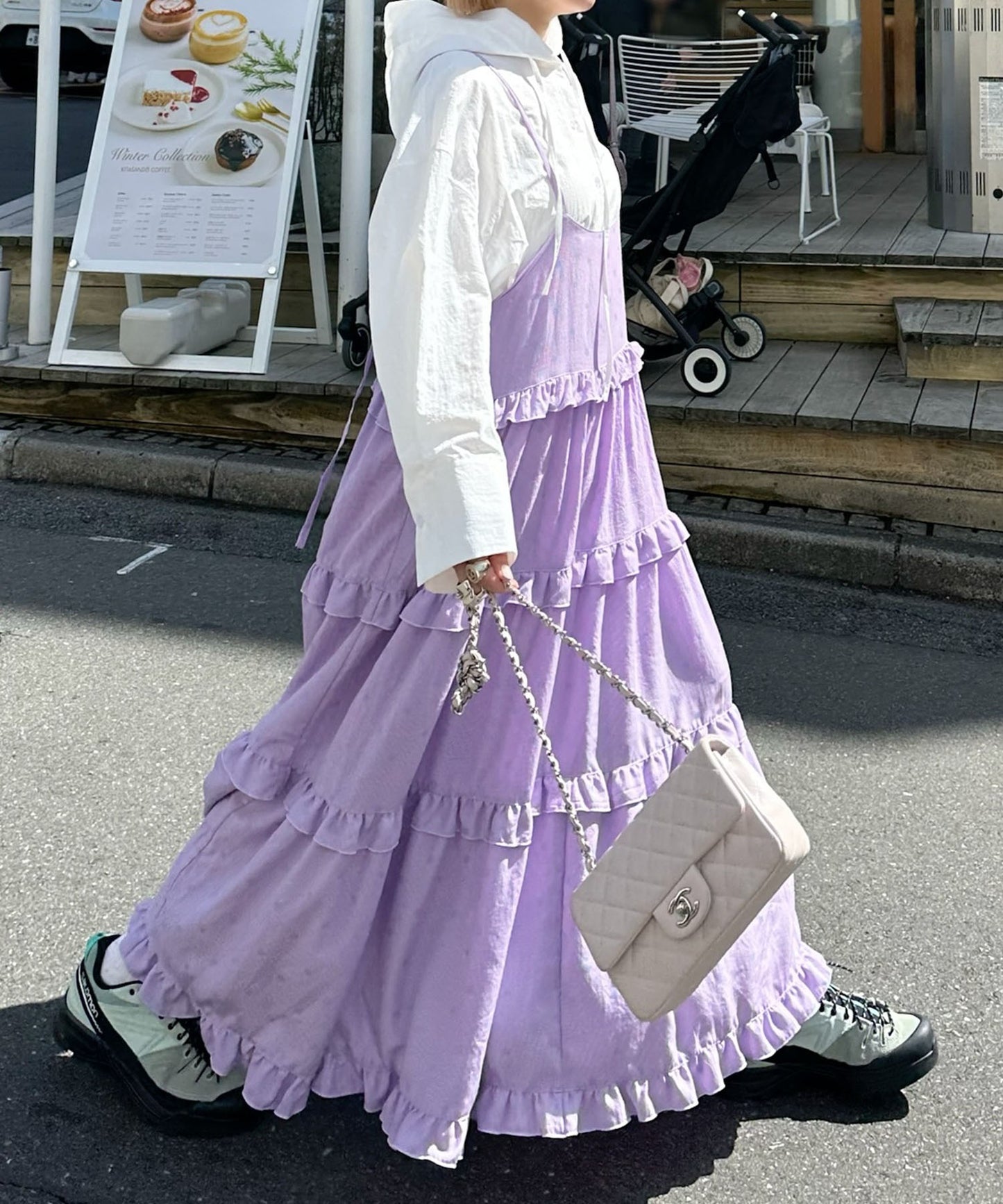 フリルティアードキャミワンピ【ピンク系】