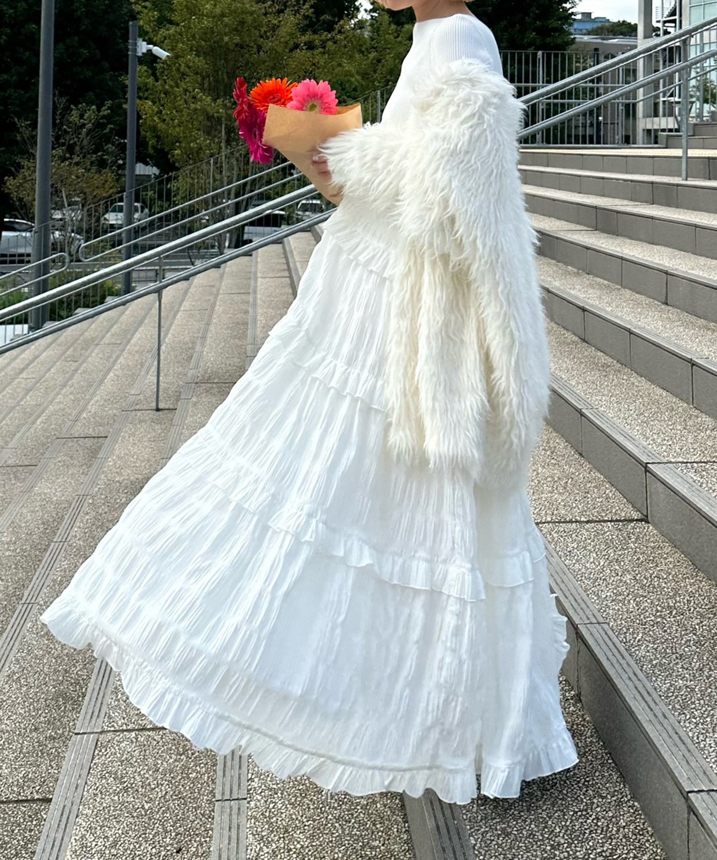 フリルティアードキャミワンピ【オフホワイト】