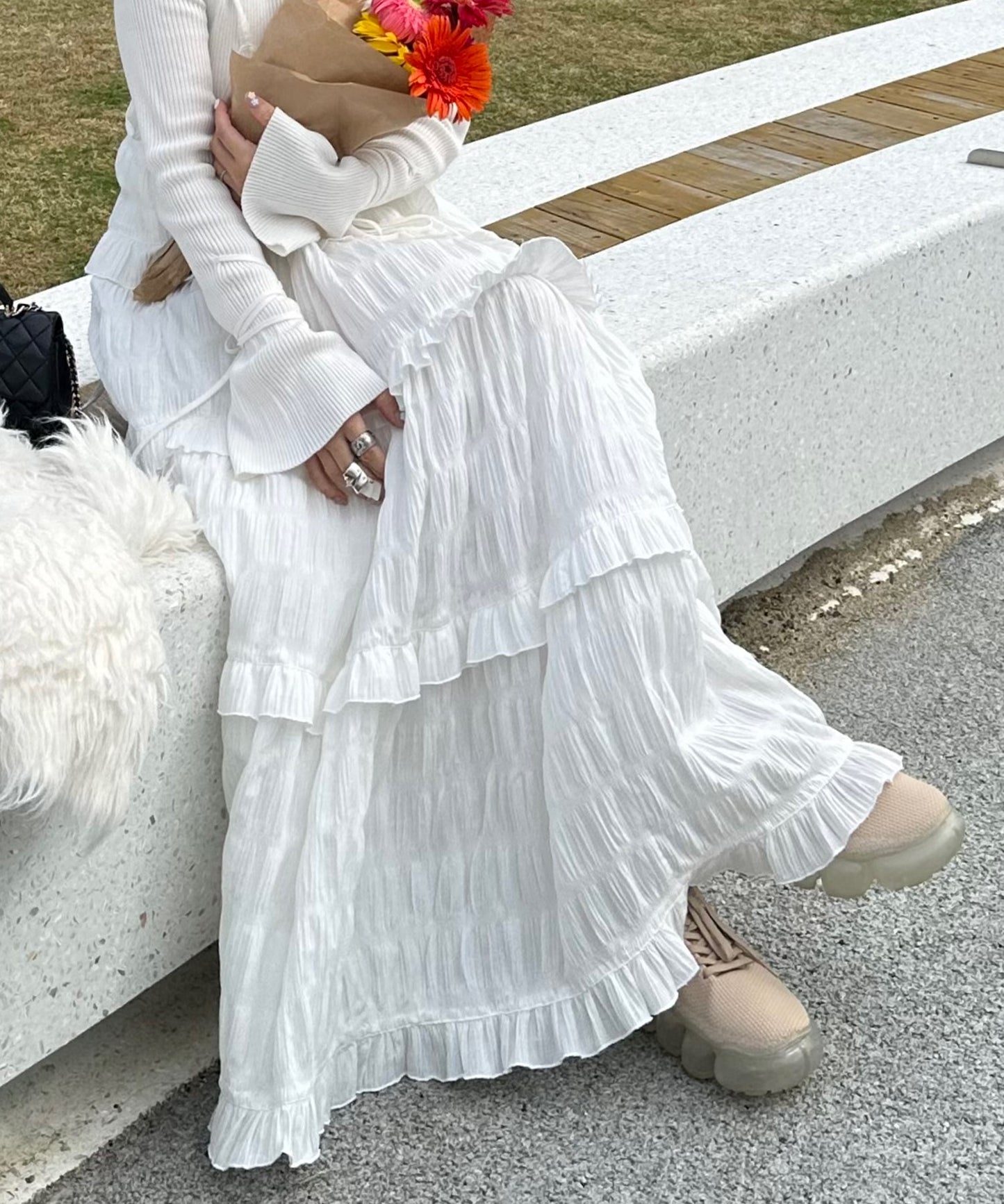 フリルティアードキャミワンピ【オフホワイト】