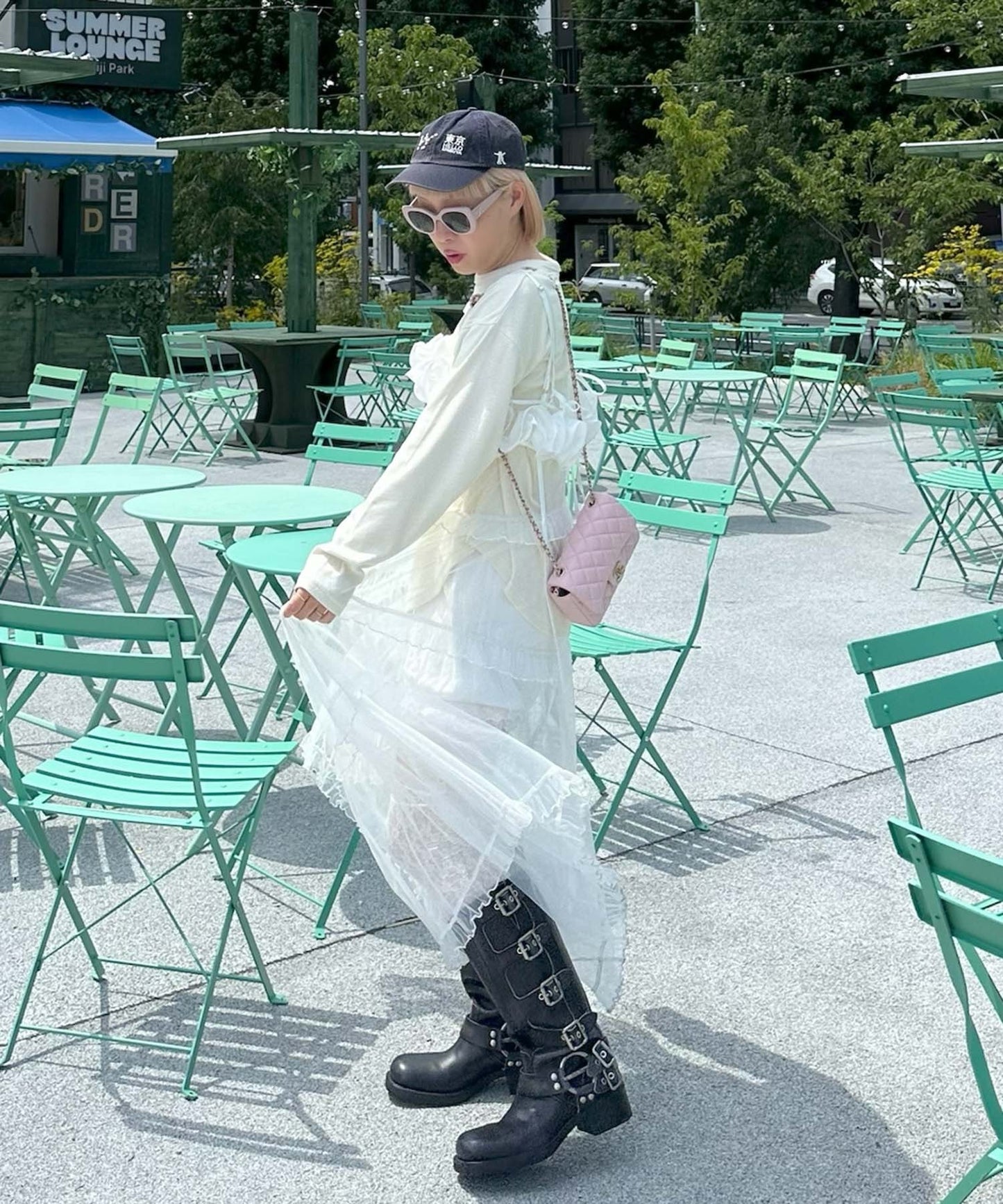 フリルティアードキャミワンピ【ホワイト系その他】