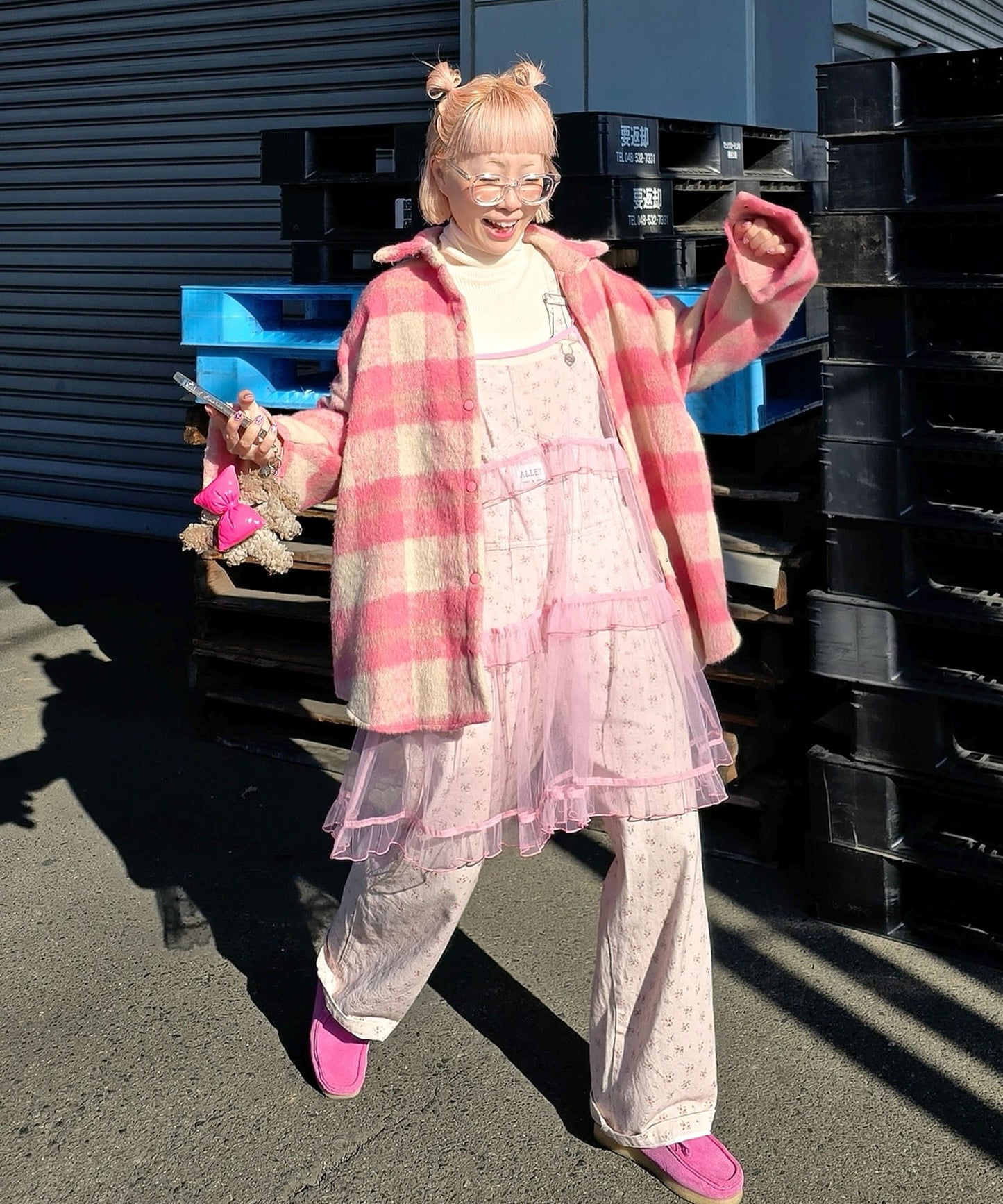 いろんな柄サロペット【ピンク】