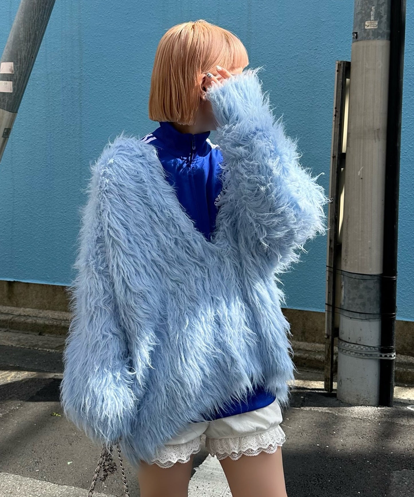 ふっさふさ過ぎるBIGカーデ【サックスブルー】