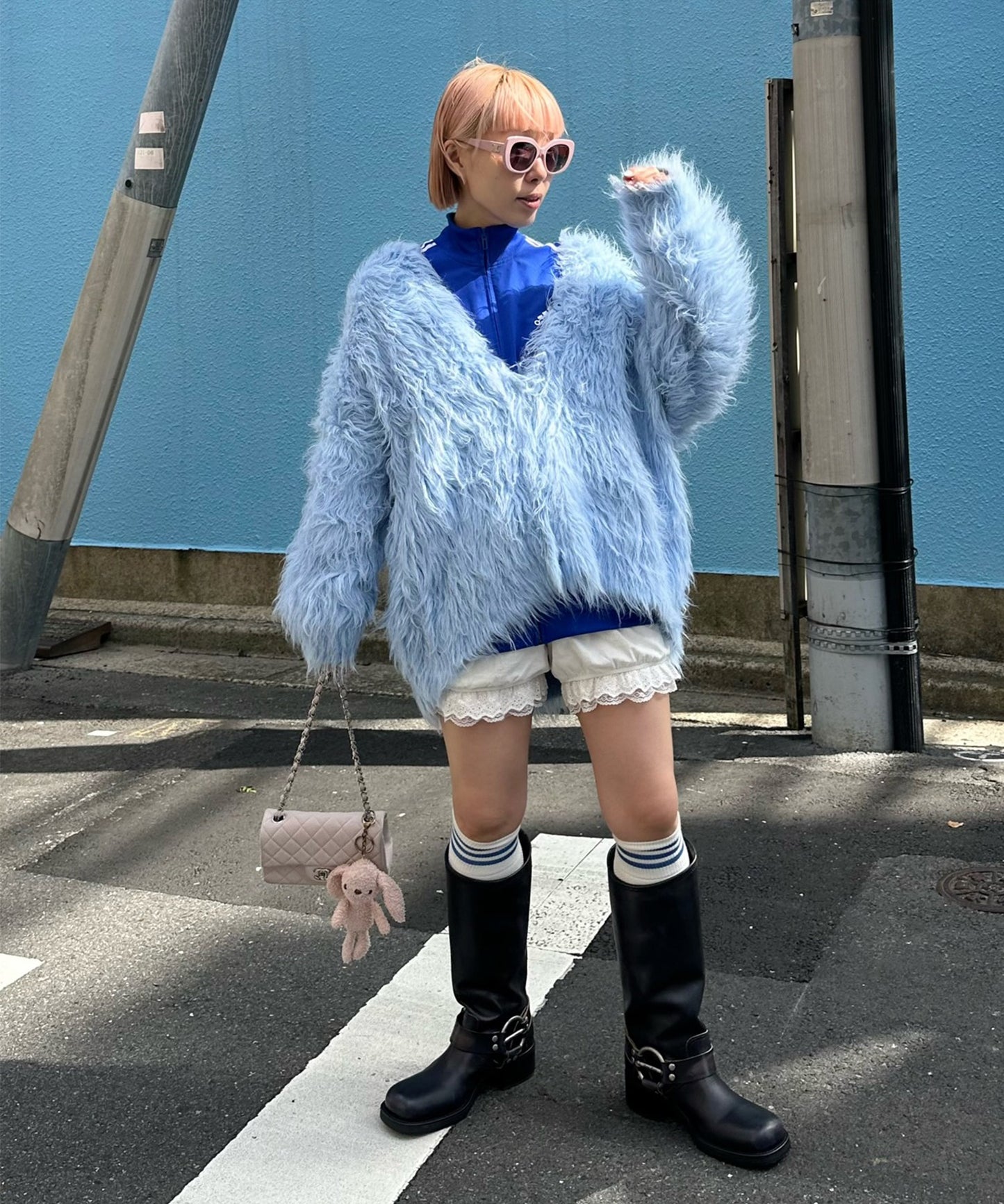 ふっさふさ過ぎるBIGカーデ【サックスブルー】
