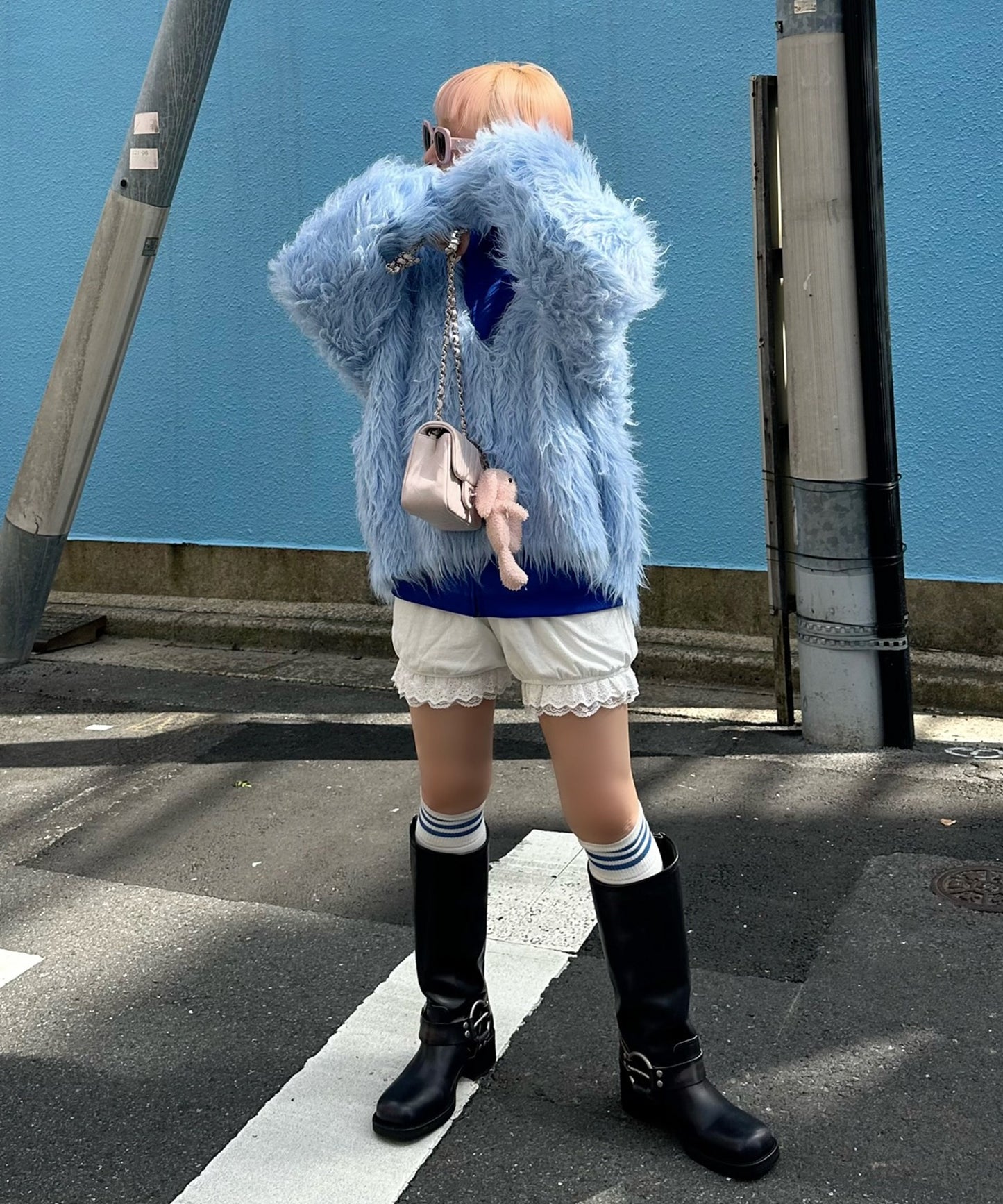 ふっさふさ過ぎるBIGカーデ【サックスブルー】