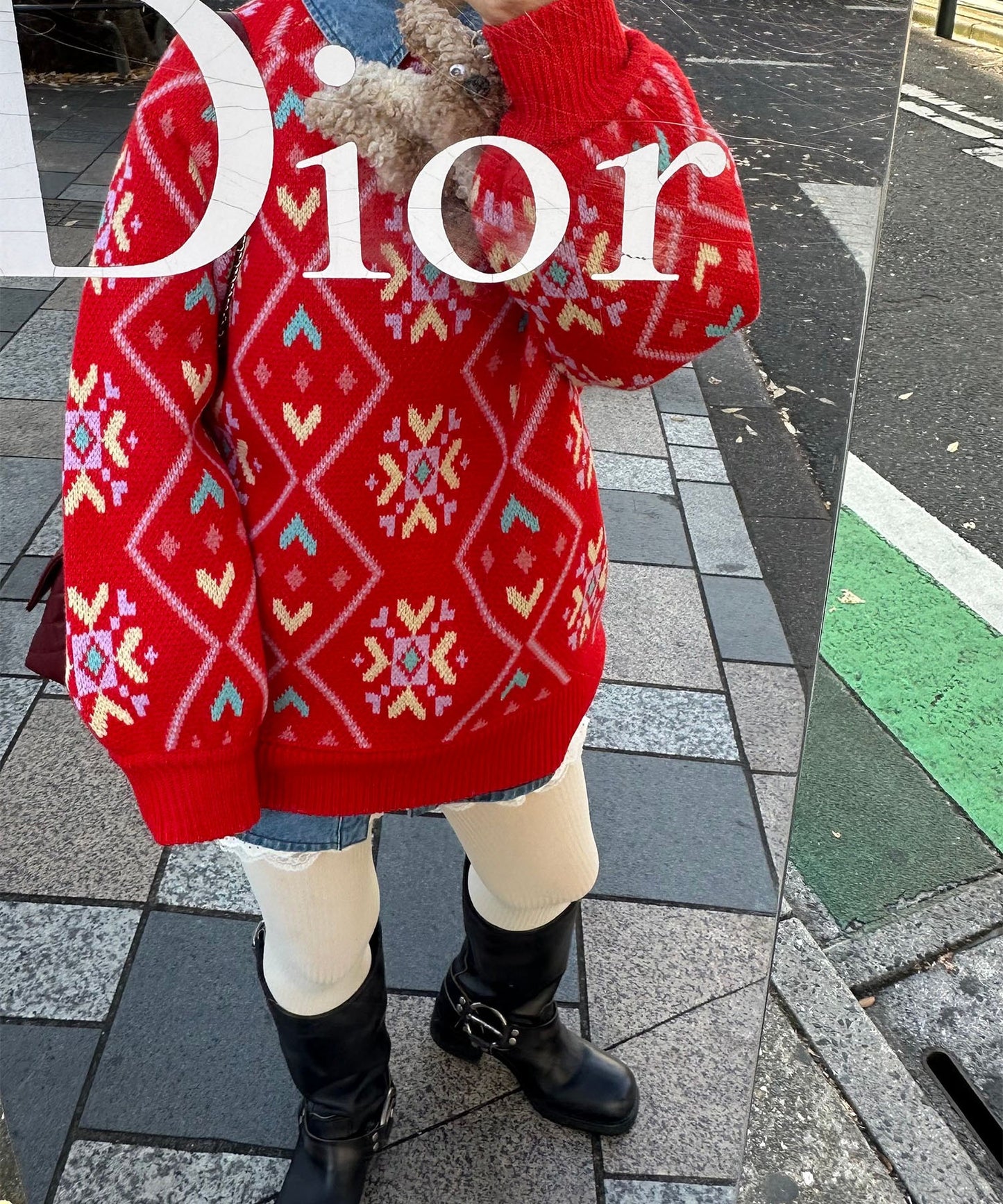 謎柄BIGニットプルオーバー【レッド】