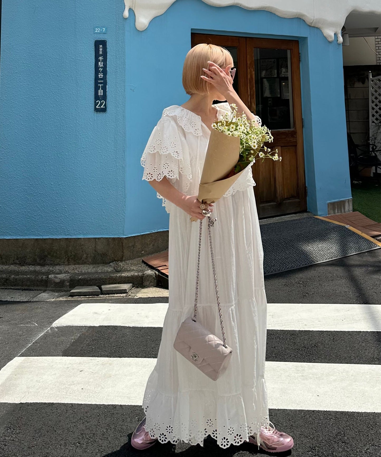 レースどっさり半袖ワンピース【ホワイト】