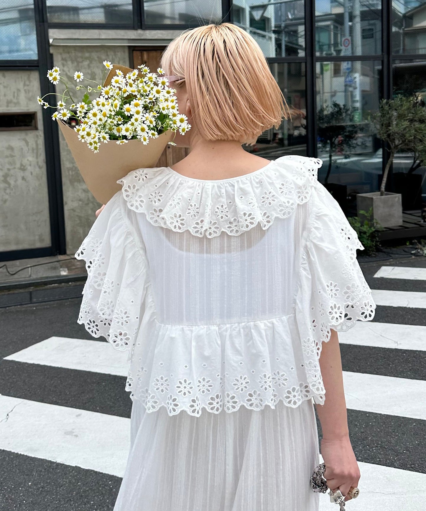 レースどっさり半袖ワンピース【ホワイト】
