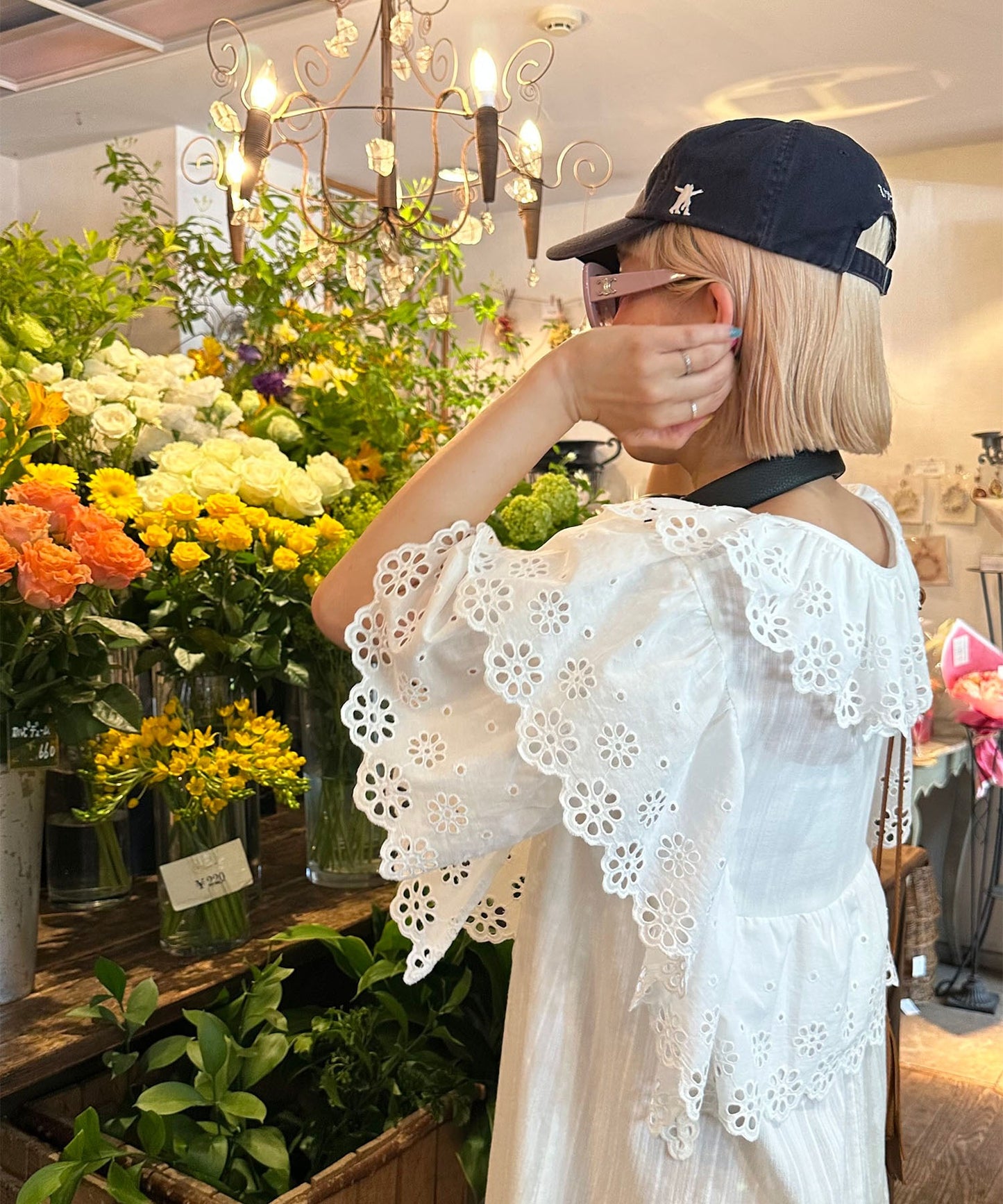 レースどっさり半袖ワンピース【ホワイト】