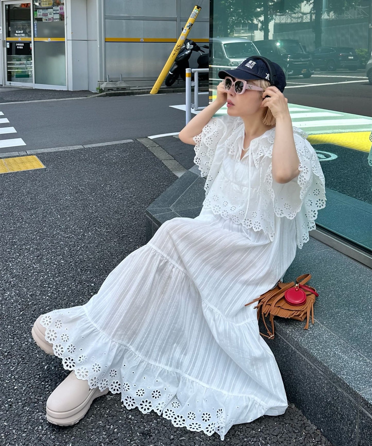 レースどっさり半袖ワンピース【ホワイト】