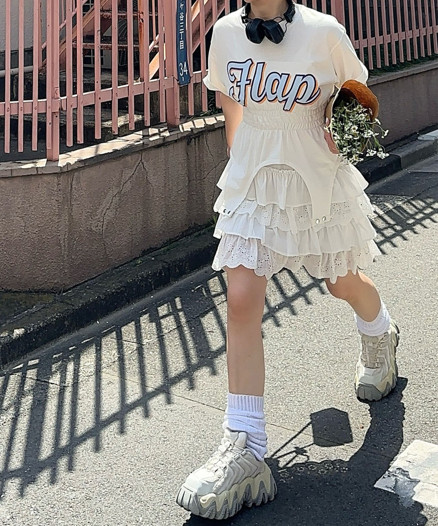 シャーリング裾ぴろんT【オフホワイト】