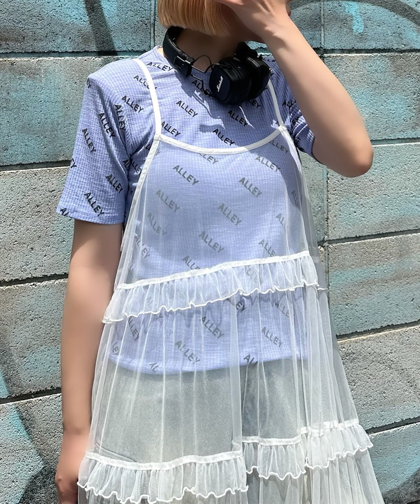 Alleyロゴ総柄T＆アメスリタンクセット【サックスブルー】