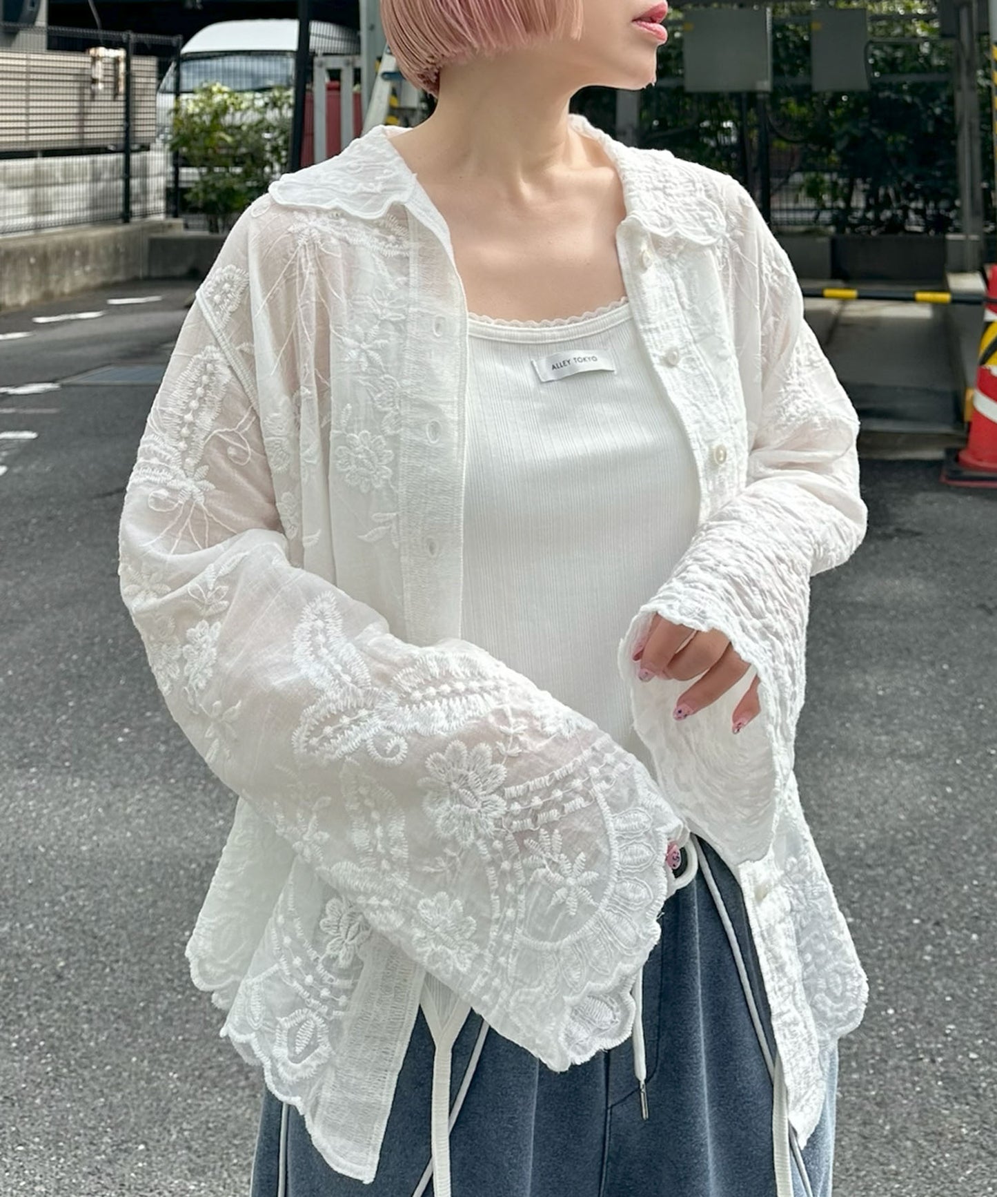 シアーフラワーBigシャツ【オフホワイト】