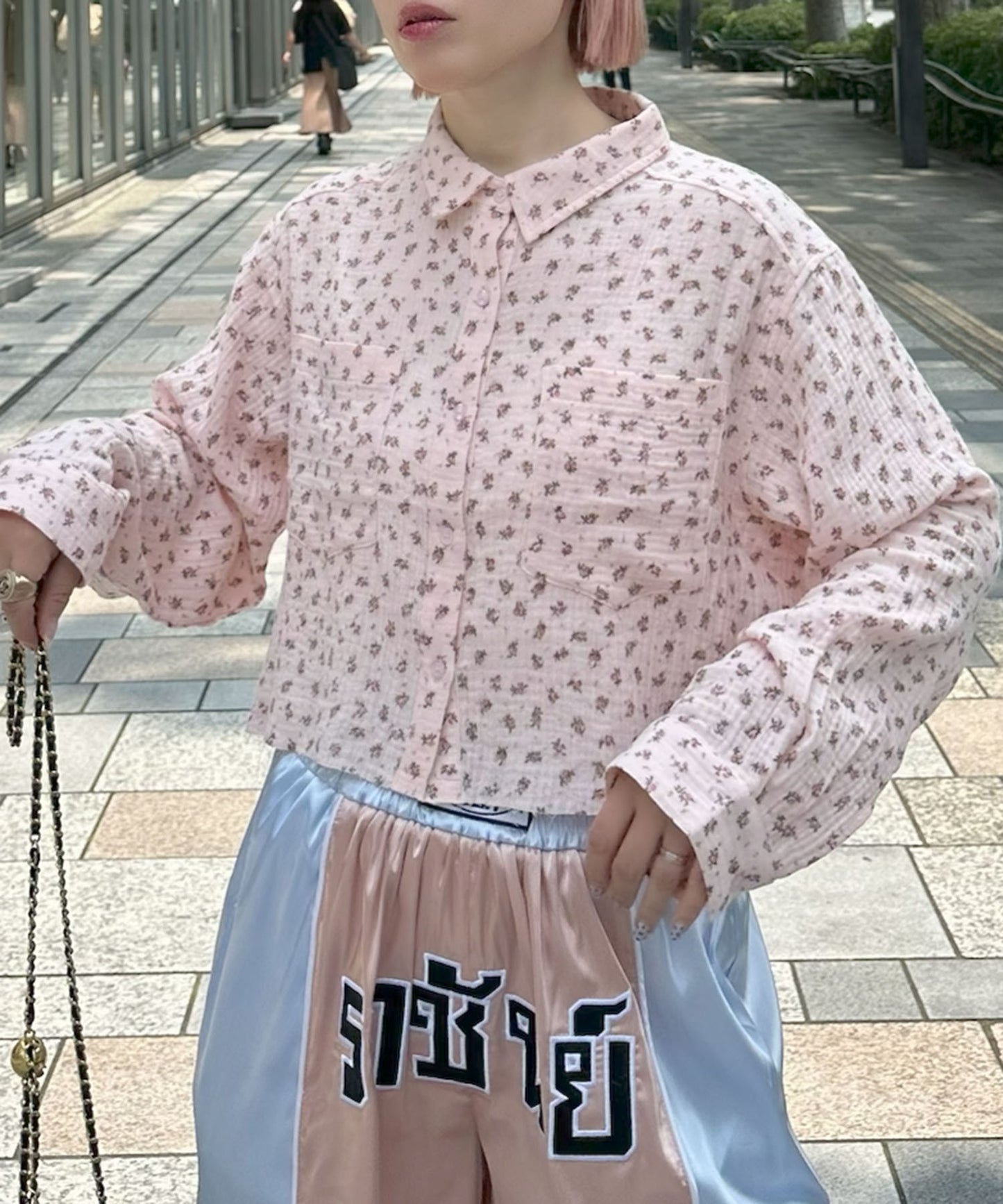 ガーゼ花柄シャツ【ピンク】