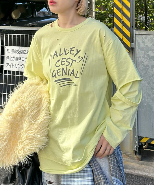 レイヤードしてる風ダメージロンT【イエロー】