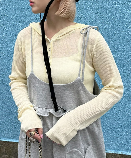 フード付シアーニットトップス【イエロー】