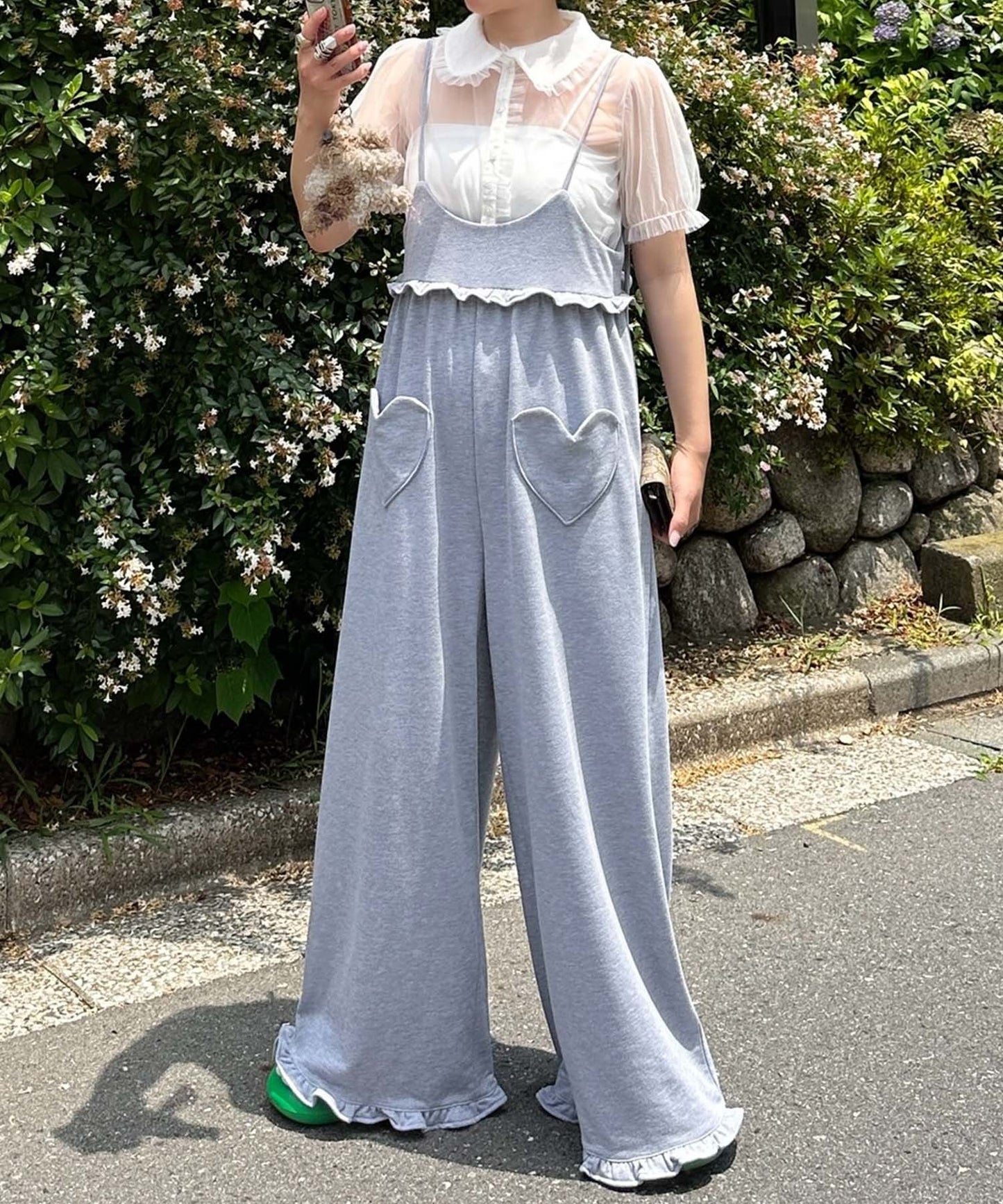 ハートポケサロペ【グレー】