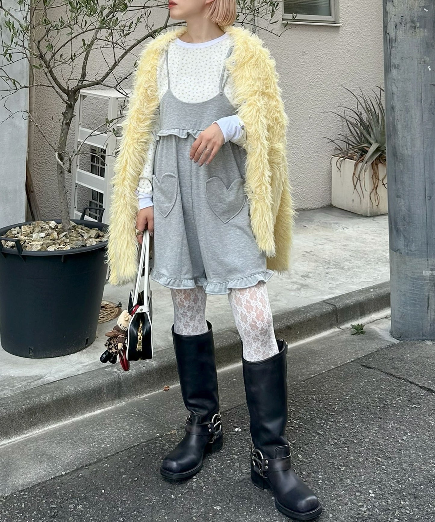 ハートポケサロペ【グレー】