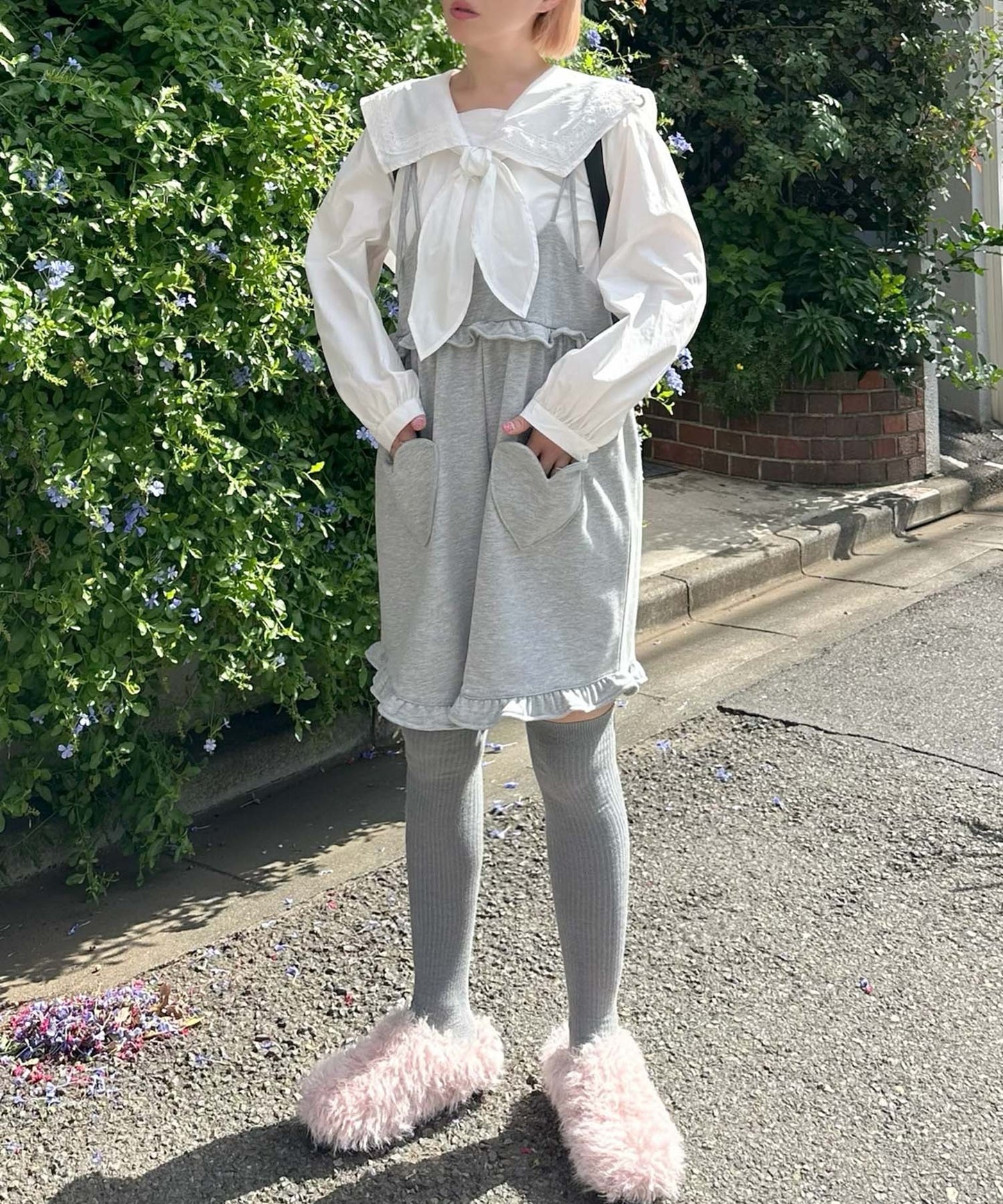 ハートポケサロペ【グレー】