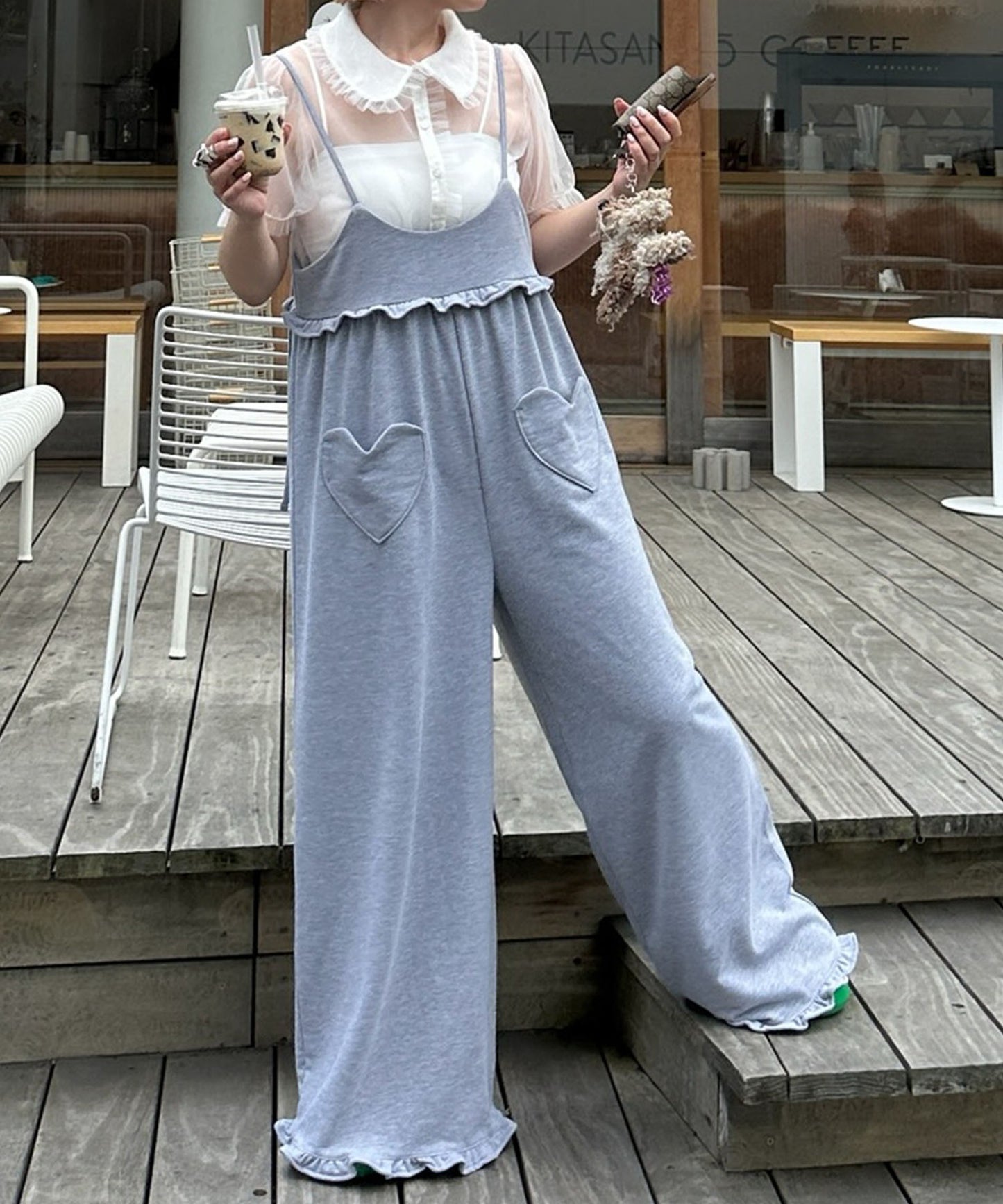 ハートポケサロペ【グレー】