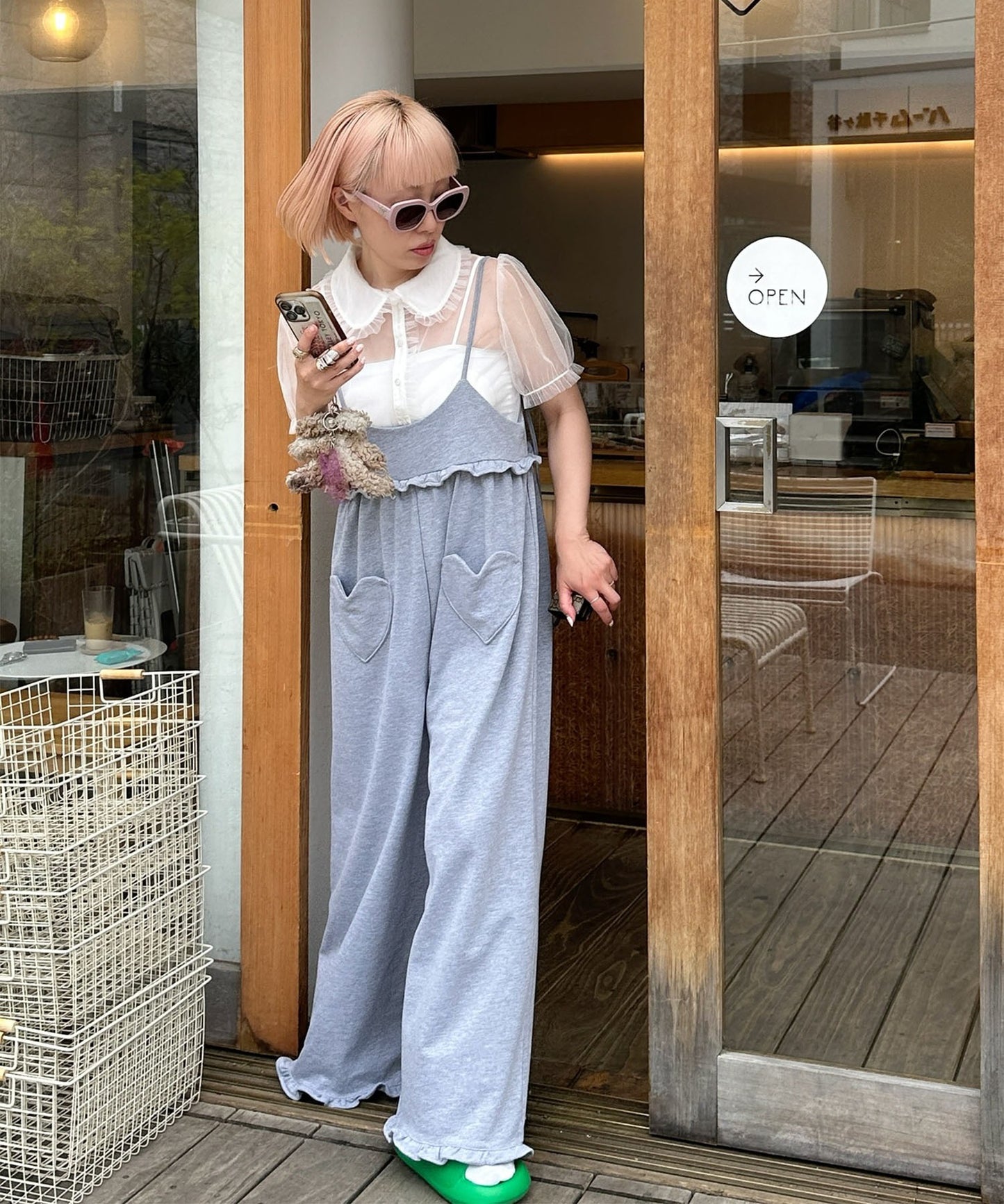 ハートポケサロペ【グレー】