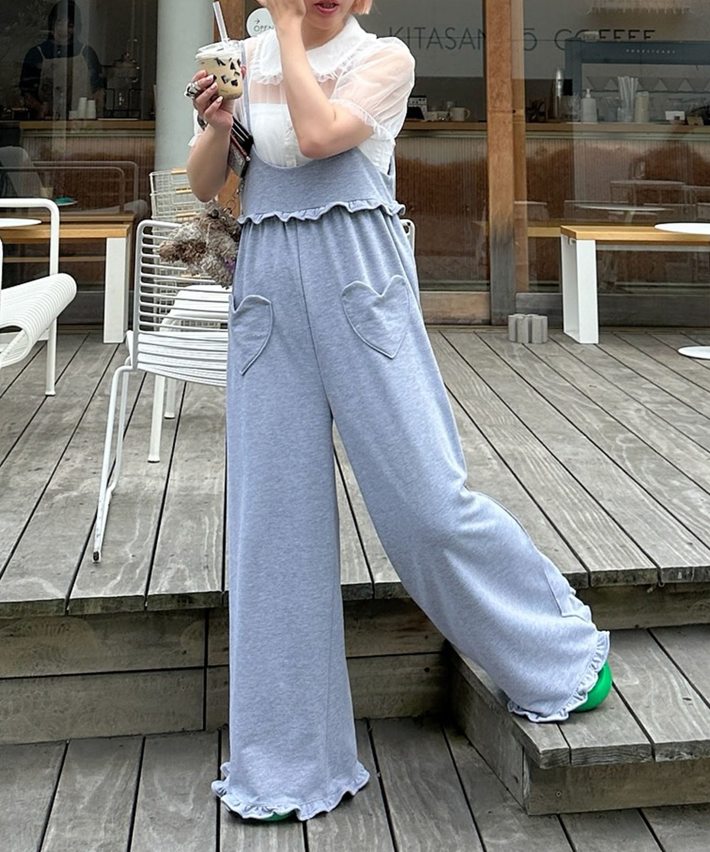 ハートポケサロペ【グレー】