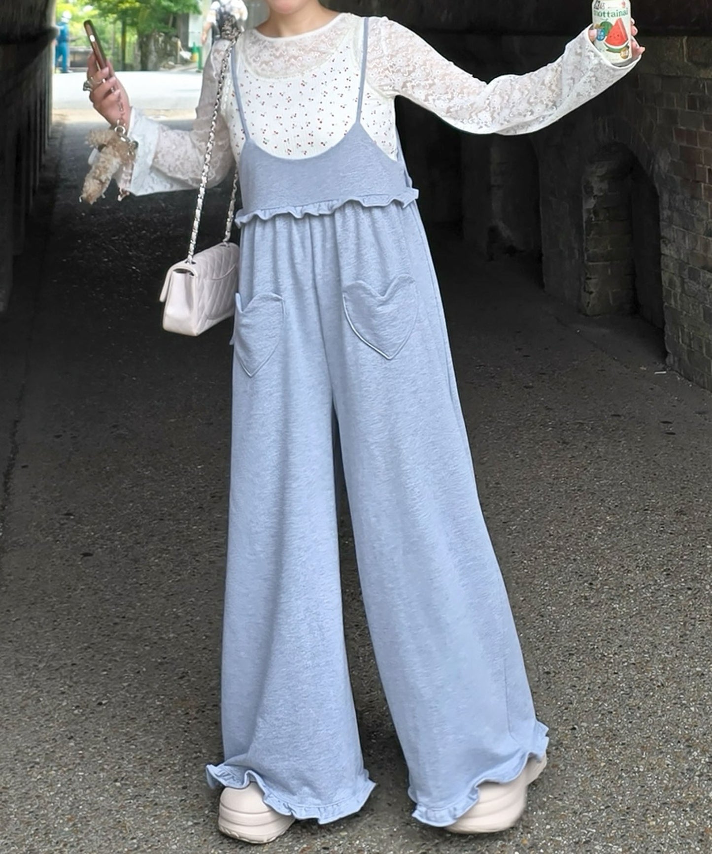 ハートポケサロペ【グレー】