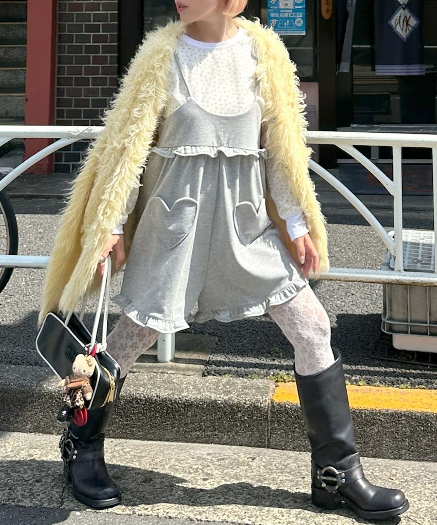 ハートポケサロペ【グレー】