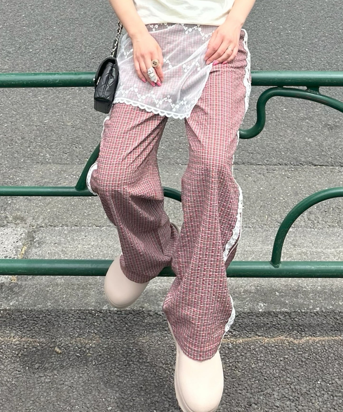 レースラインチェックパンツ【ブラウン】