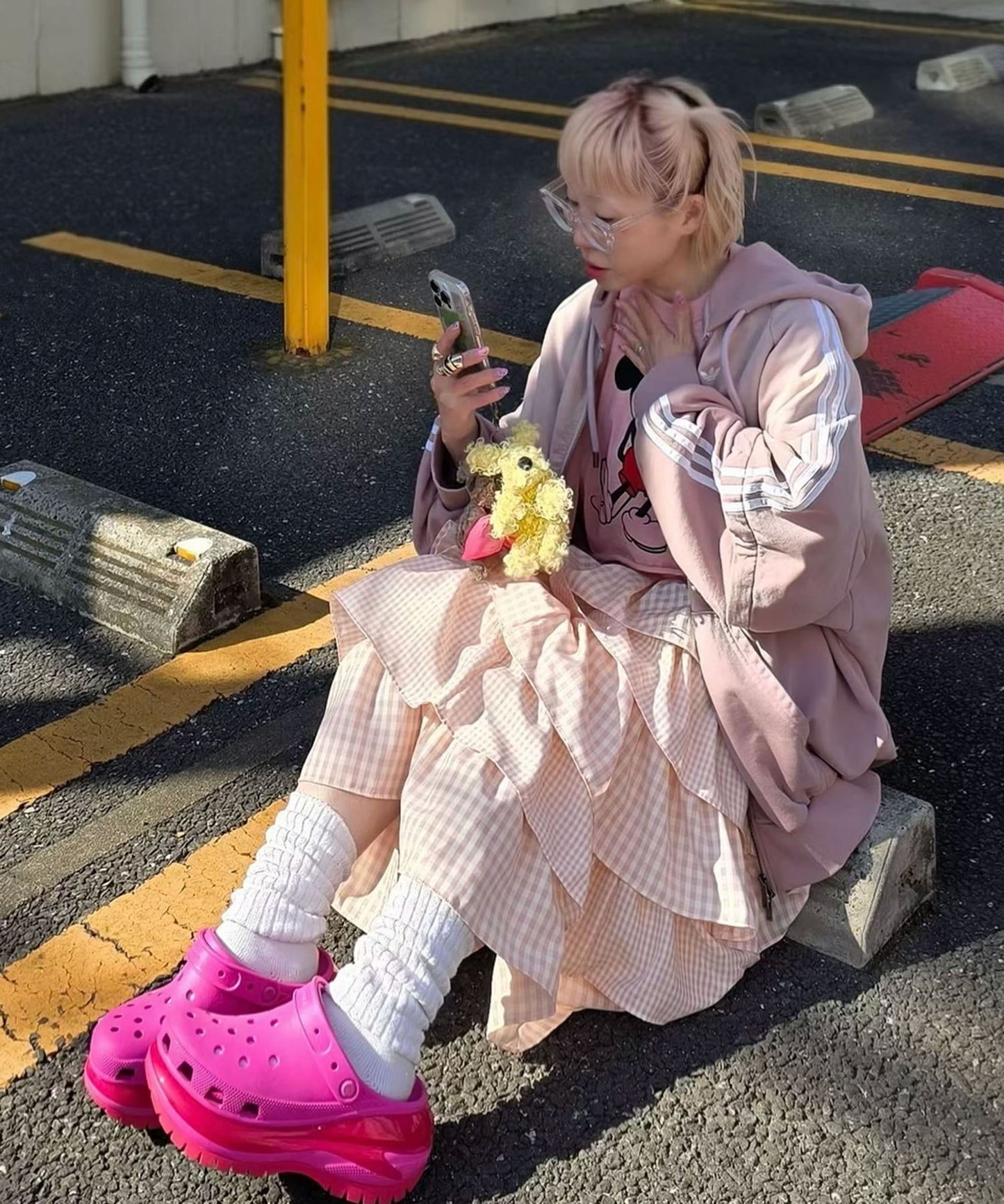 ティアードギンガムボリュームスカート【ピンク】