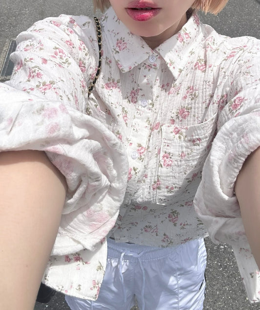 ガーゼ花柄シャツ【オフホワイト】