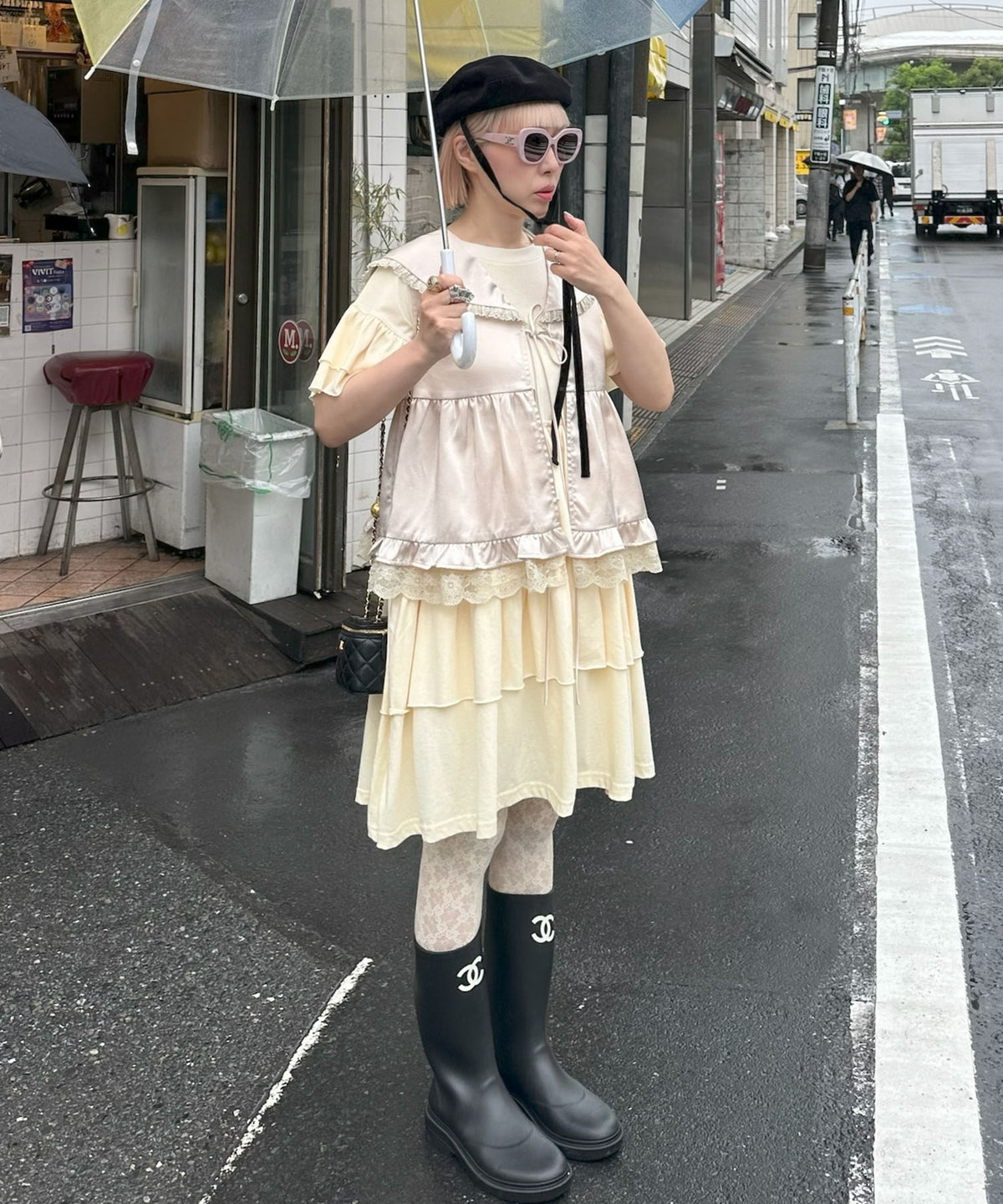 【復刻！】半袖になったフリフリカットワンピ【オフホワイト】