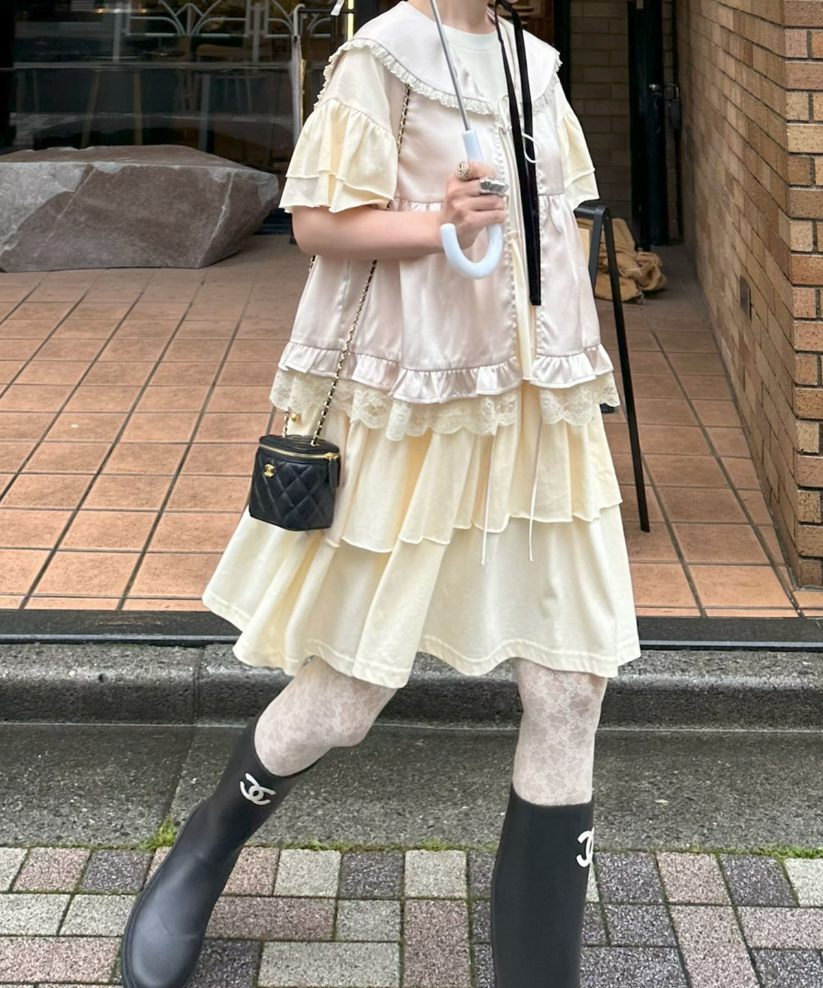 【復刻！】半袖になったフリフリカットワンピ【オフホワイト】
