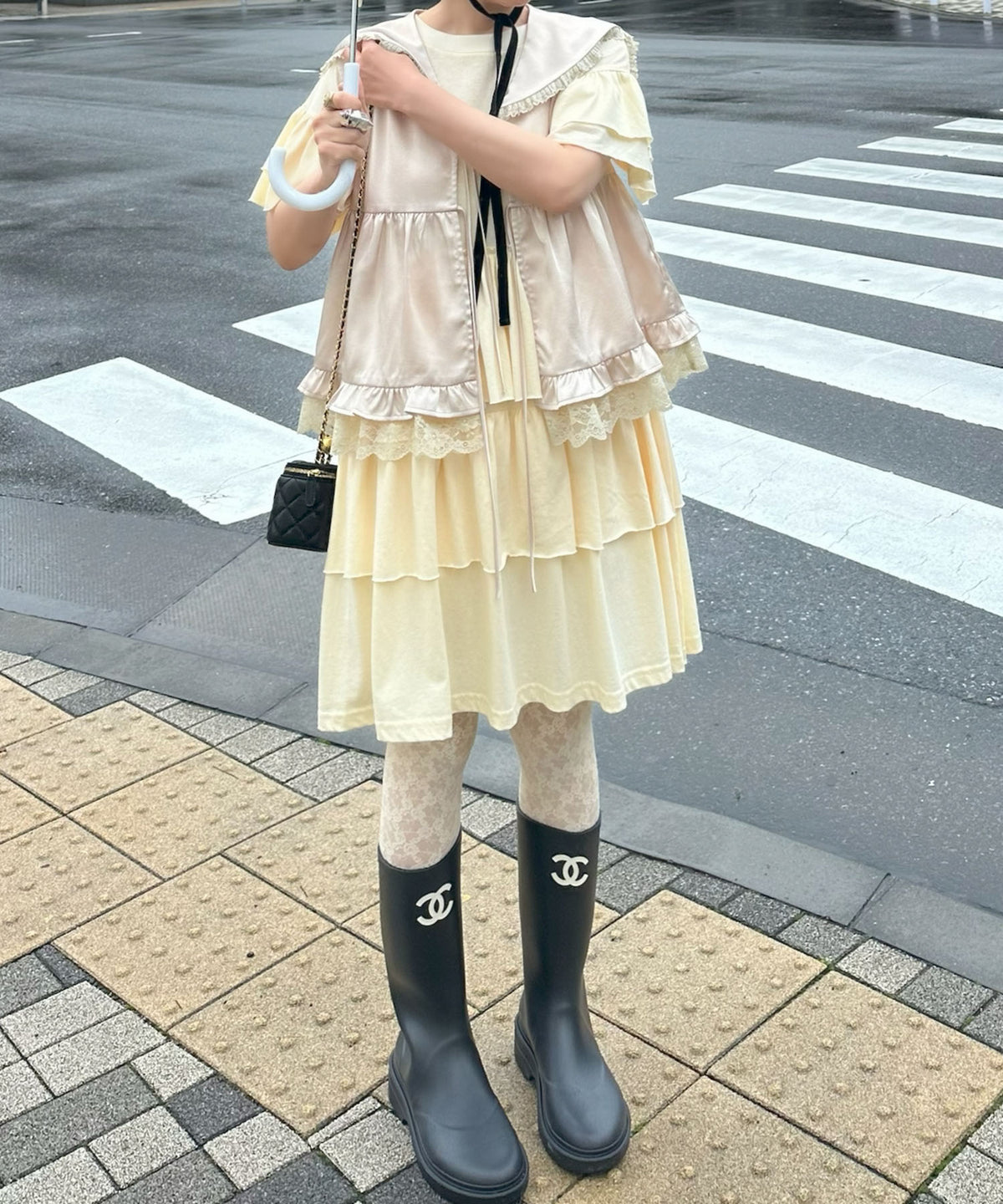 【復刻！】半袖になったフリフリカットワンピ【オフホワイト】