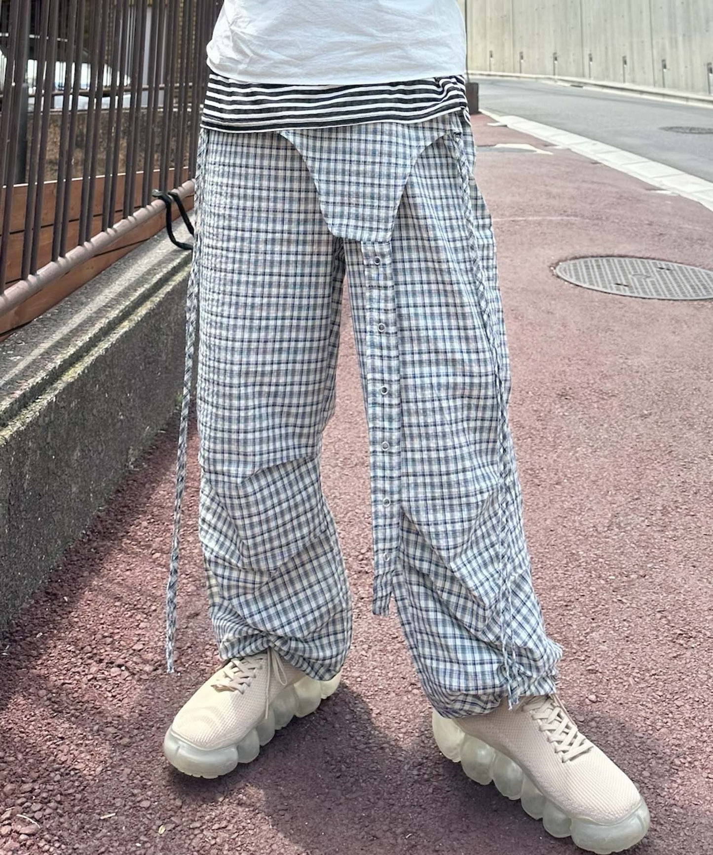 チェックタックタックパラシュートパンツ【オフホワイト】