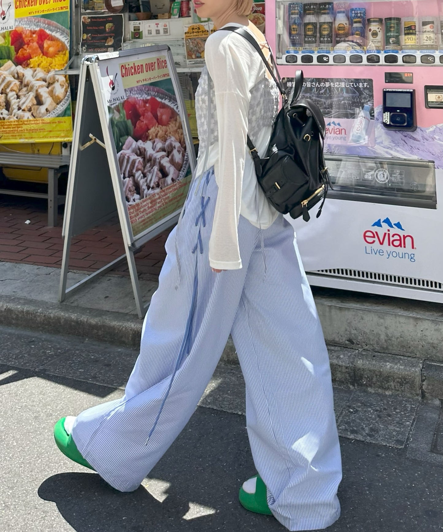 サイドレースアップストライプパンツ【サックスブルー】