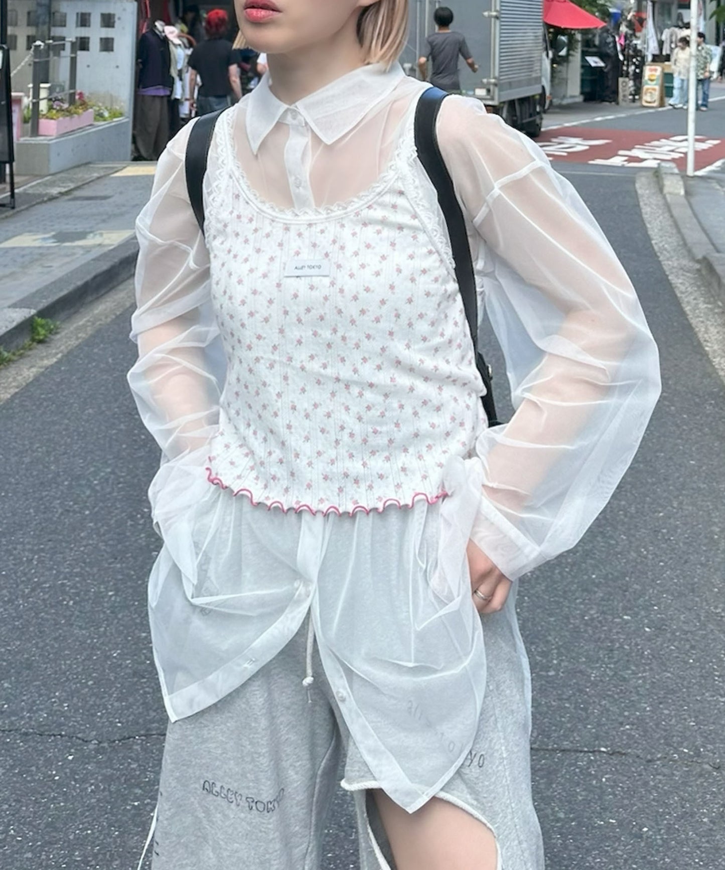 バックレースアップシアーＴ【サックスブルー】