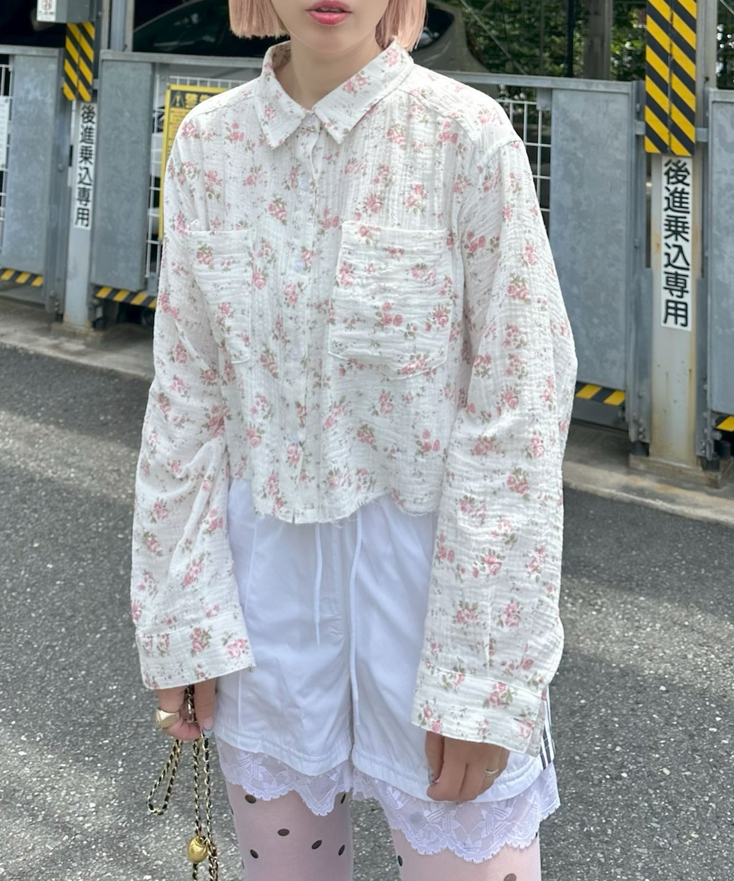 ガーゼ花柄シャツ【オフホワイト】