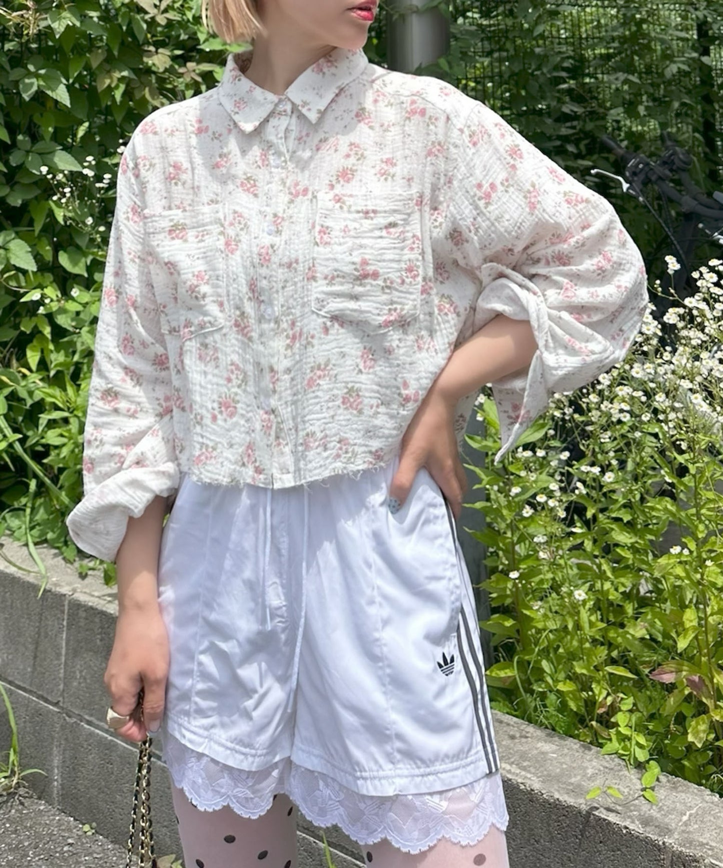 ガーゼ花柄シャツ【オフホワイト】