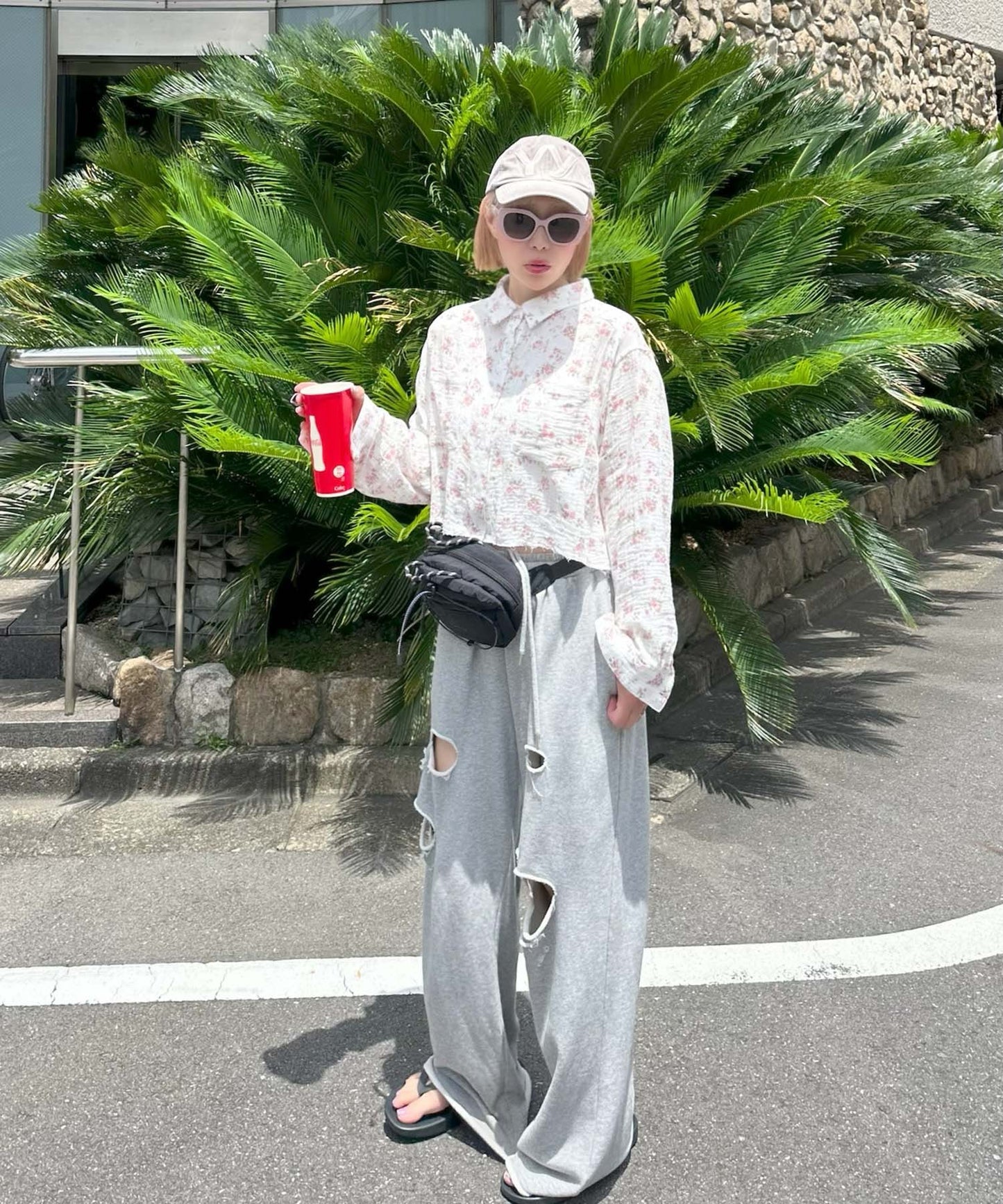 ガーゼ花柄シャツ【オフホワイト】