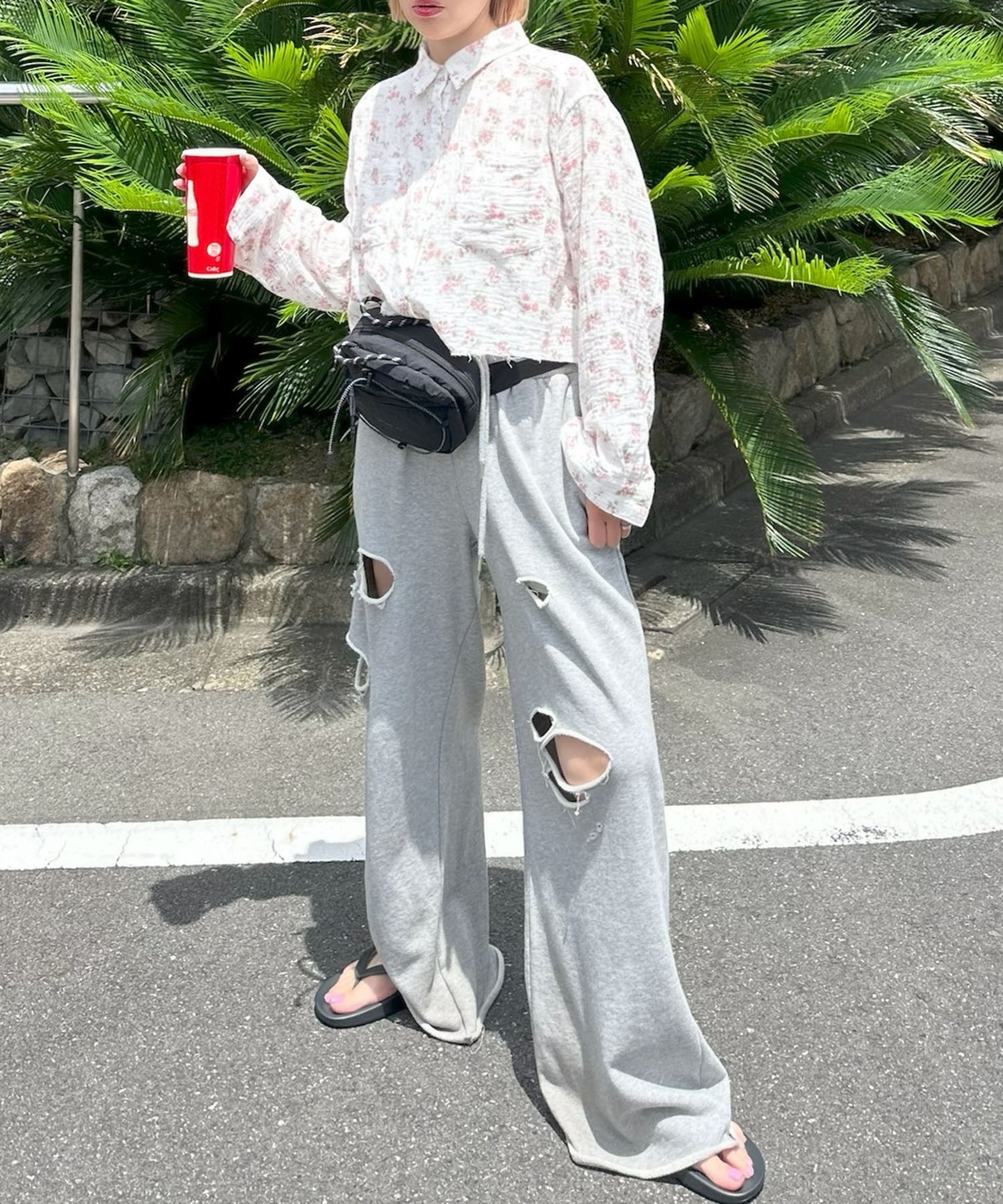 ガーゼ花柄シャツ【オフホワイト】