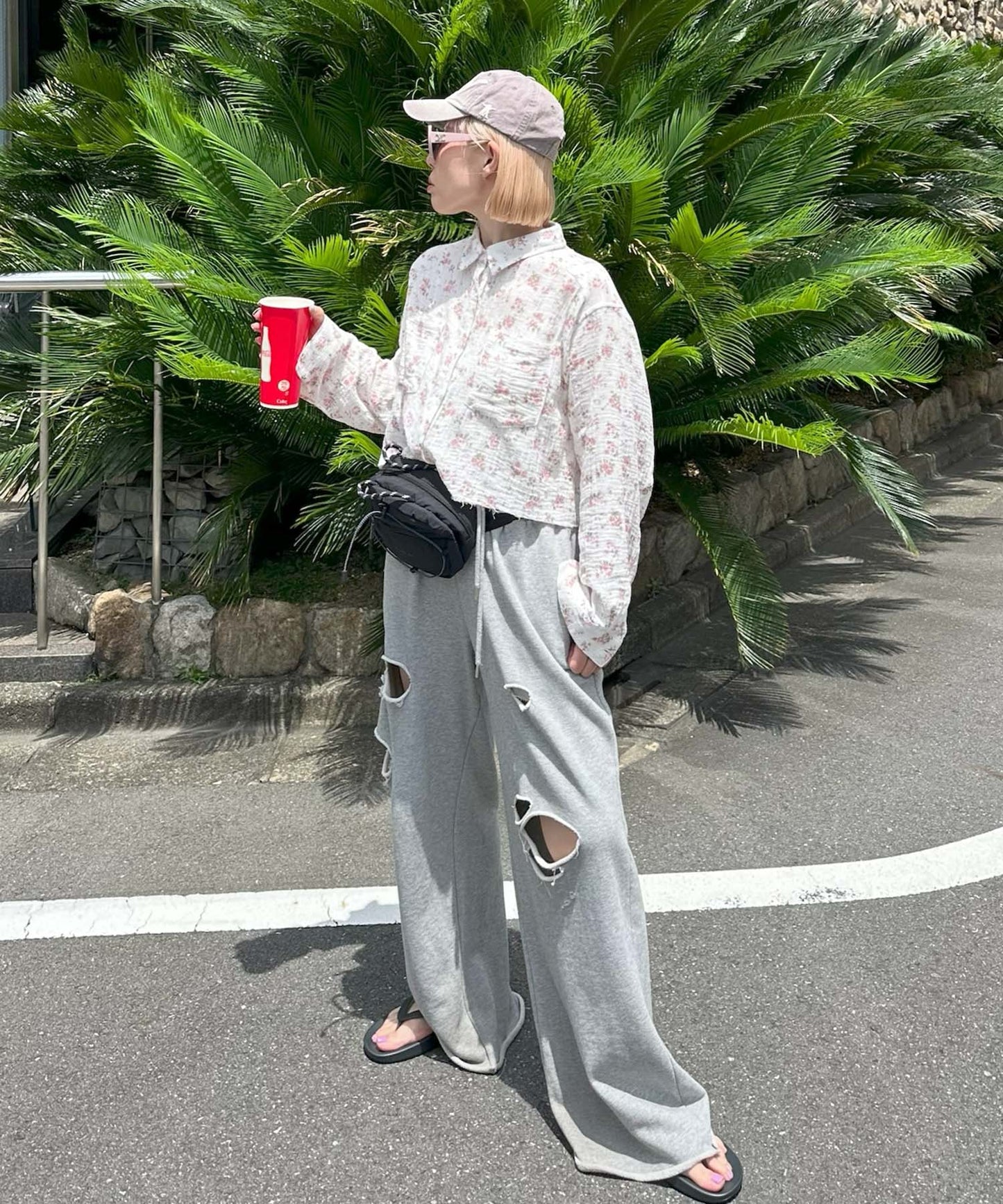 ガーゼ花柄シャツ【オフホワイト】